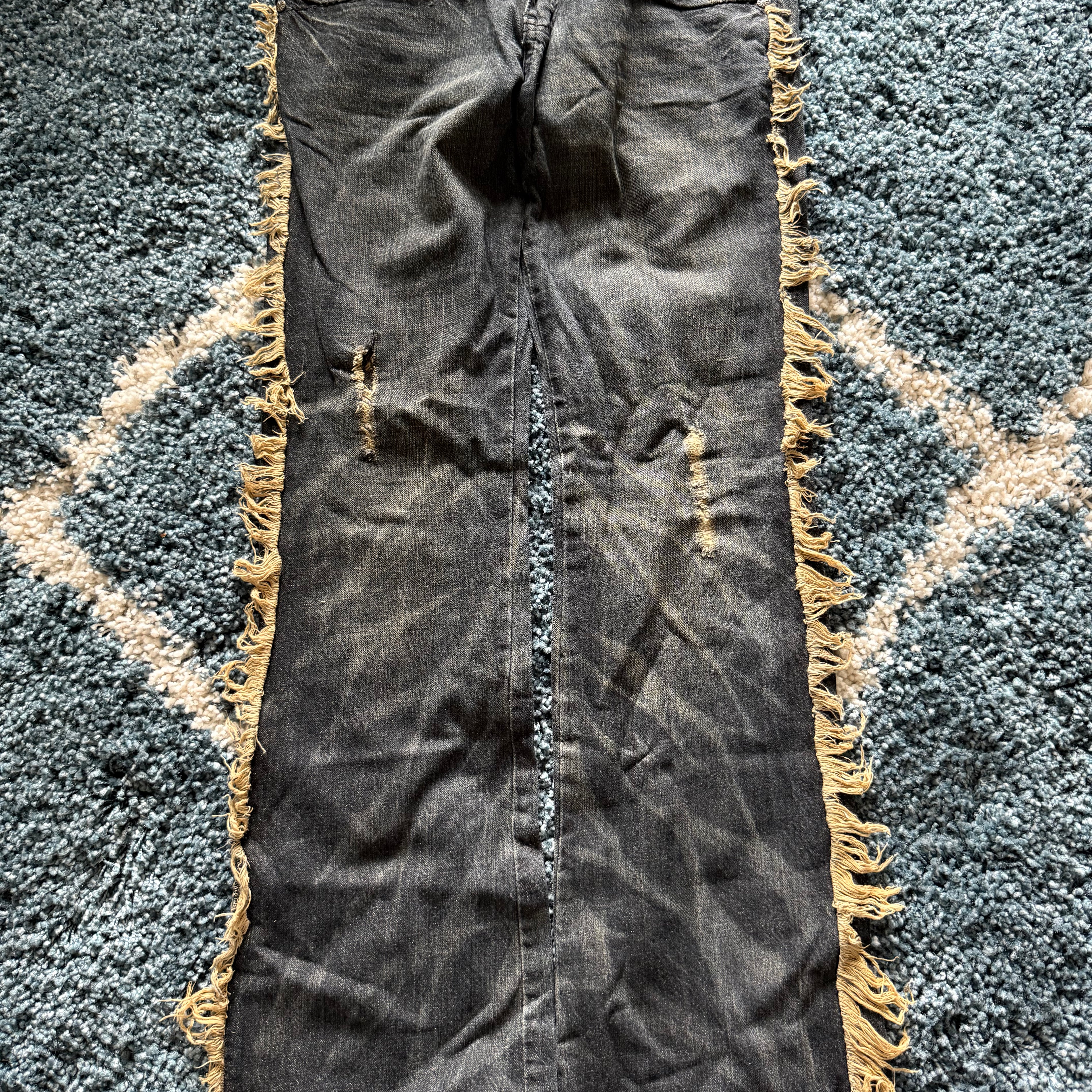Philodox honeycomb fringed flared jeans