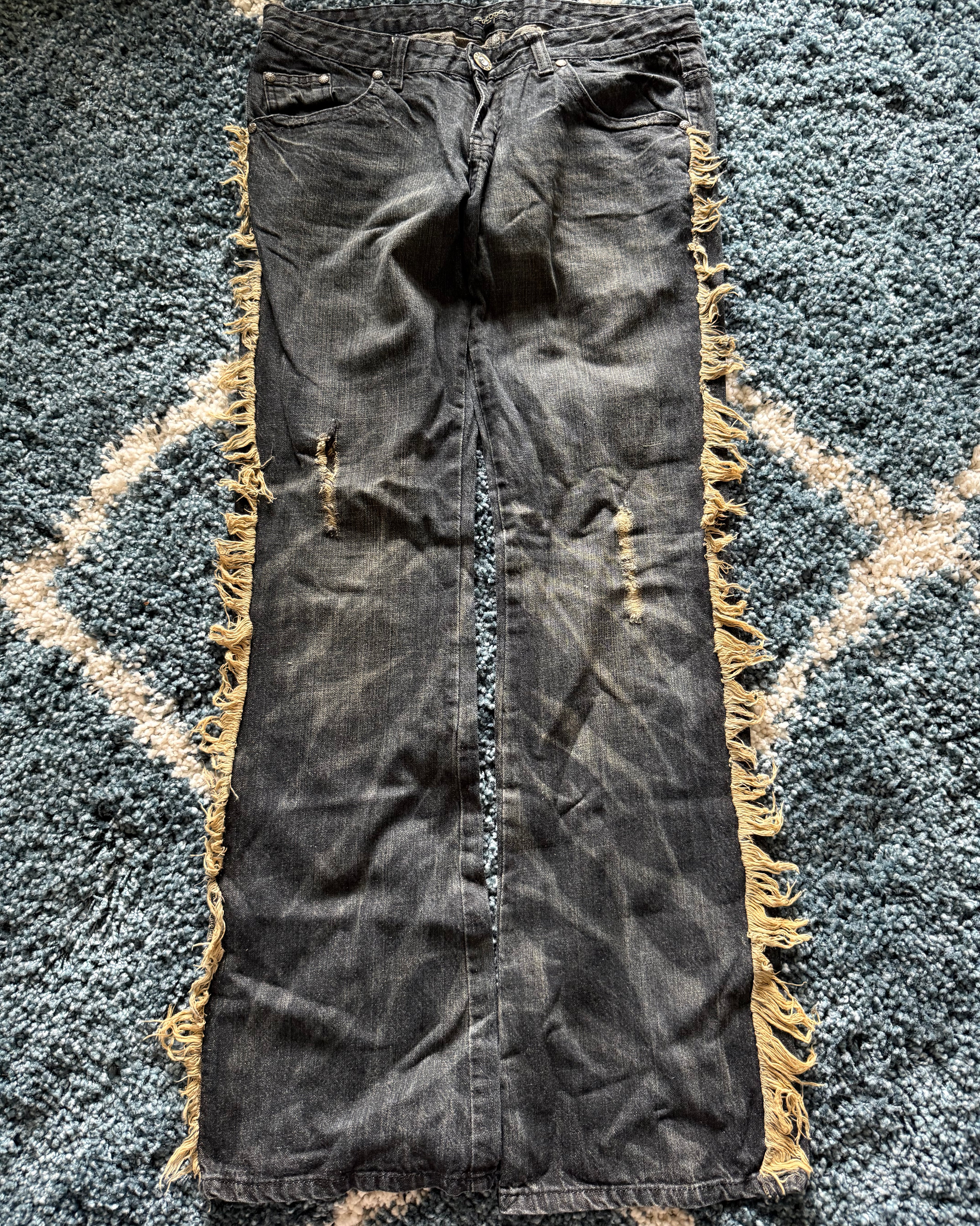 Philodox honeycomb fringed flared jeans