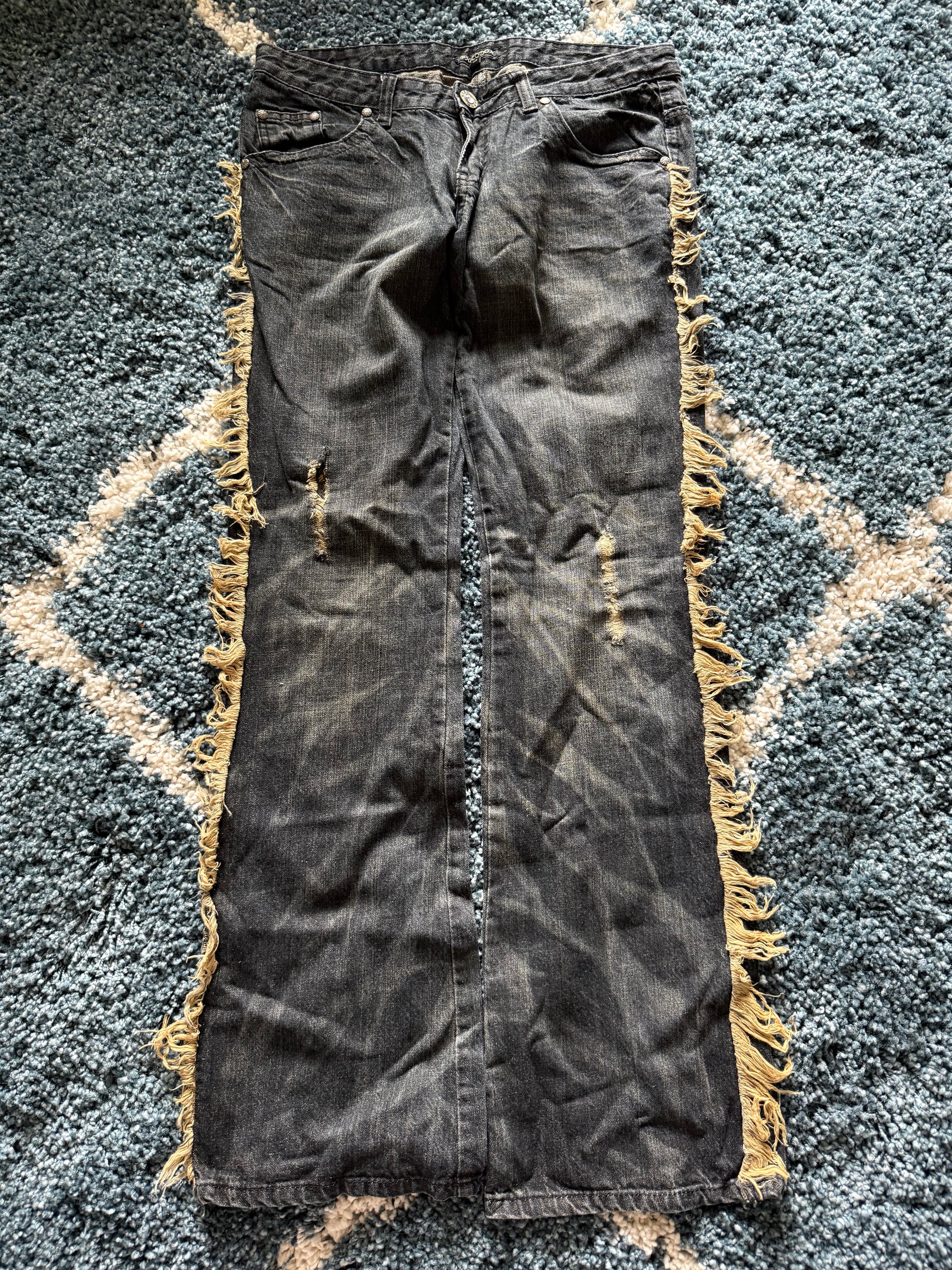 Philodox honeycomb fringed flared jeans