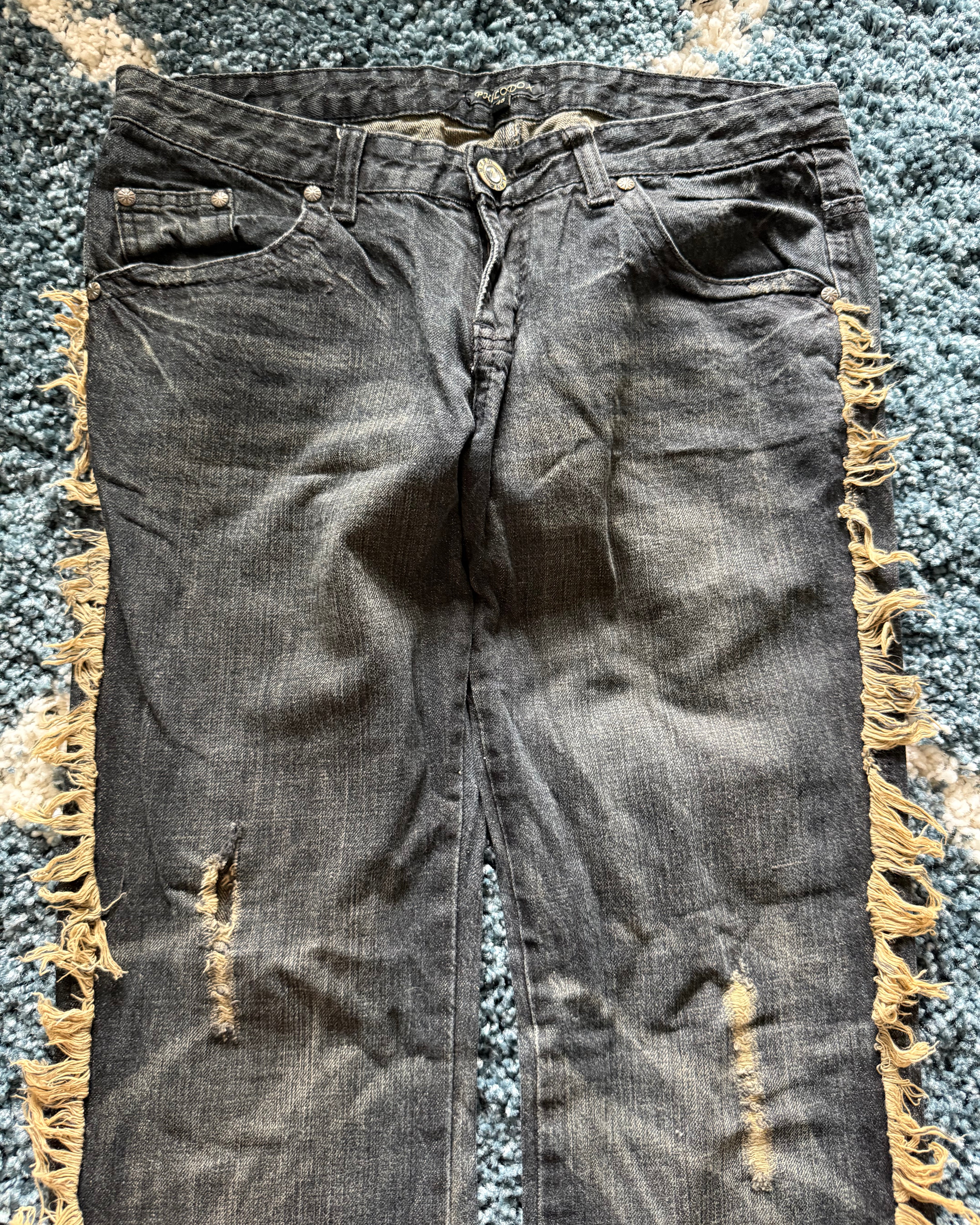 Philodox honeycomb fringed flared jeans