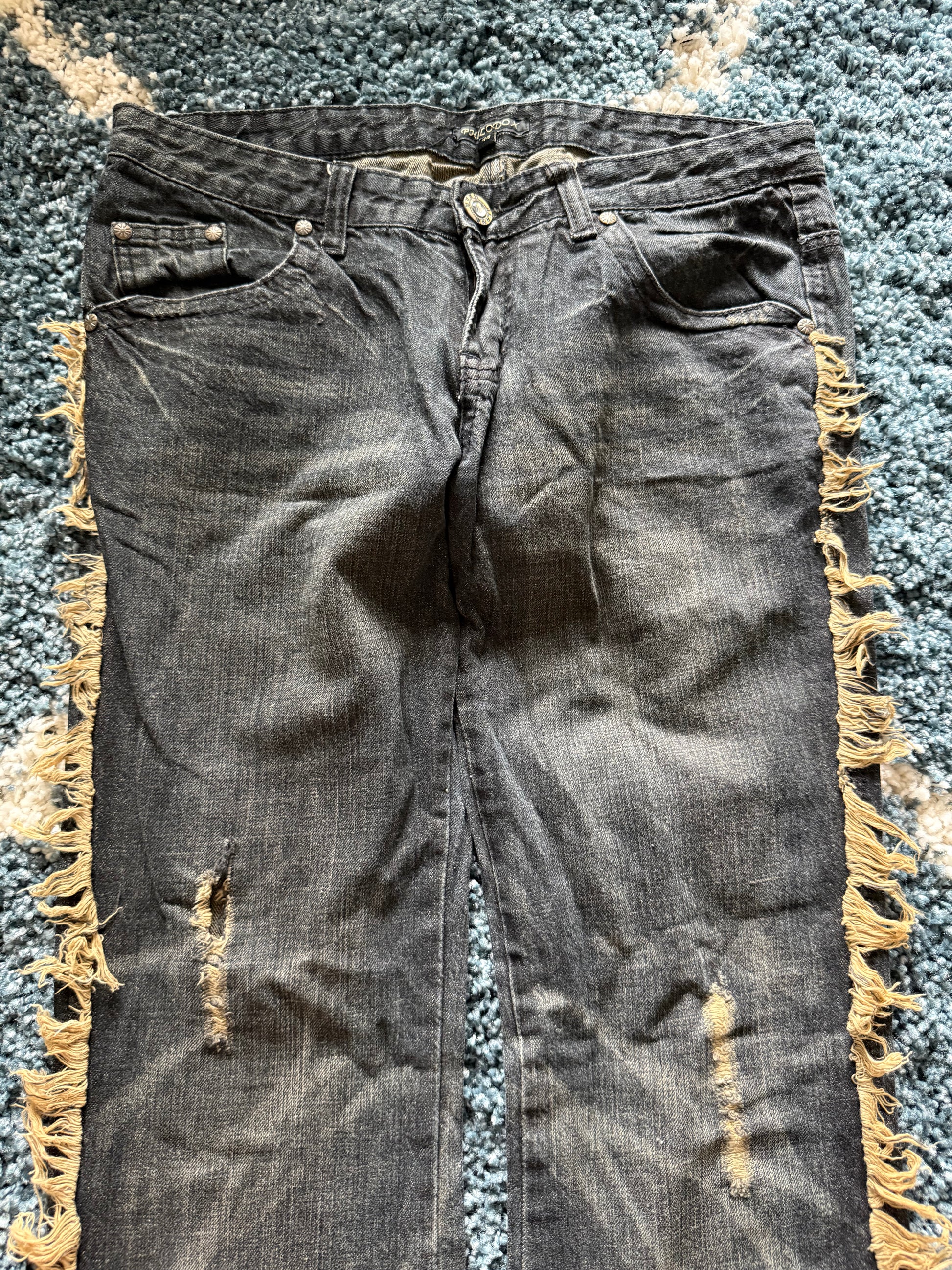Philodox honeycomb fringed flared jeans
