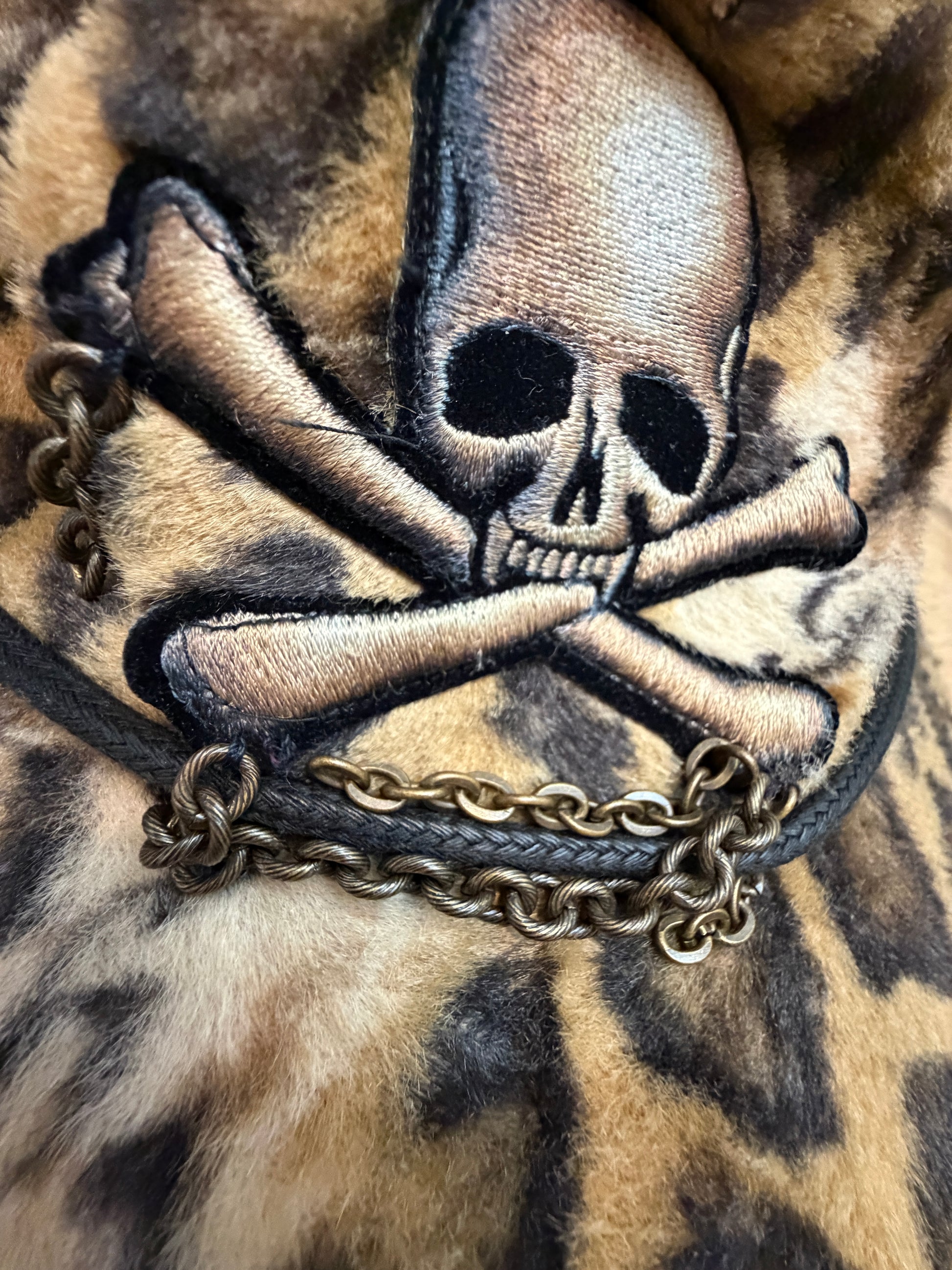 Roen Leopard Fur Studded Trucker Cap