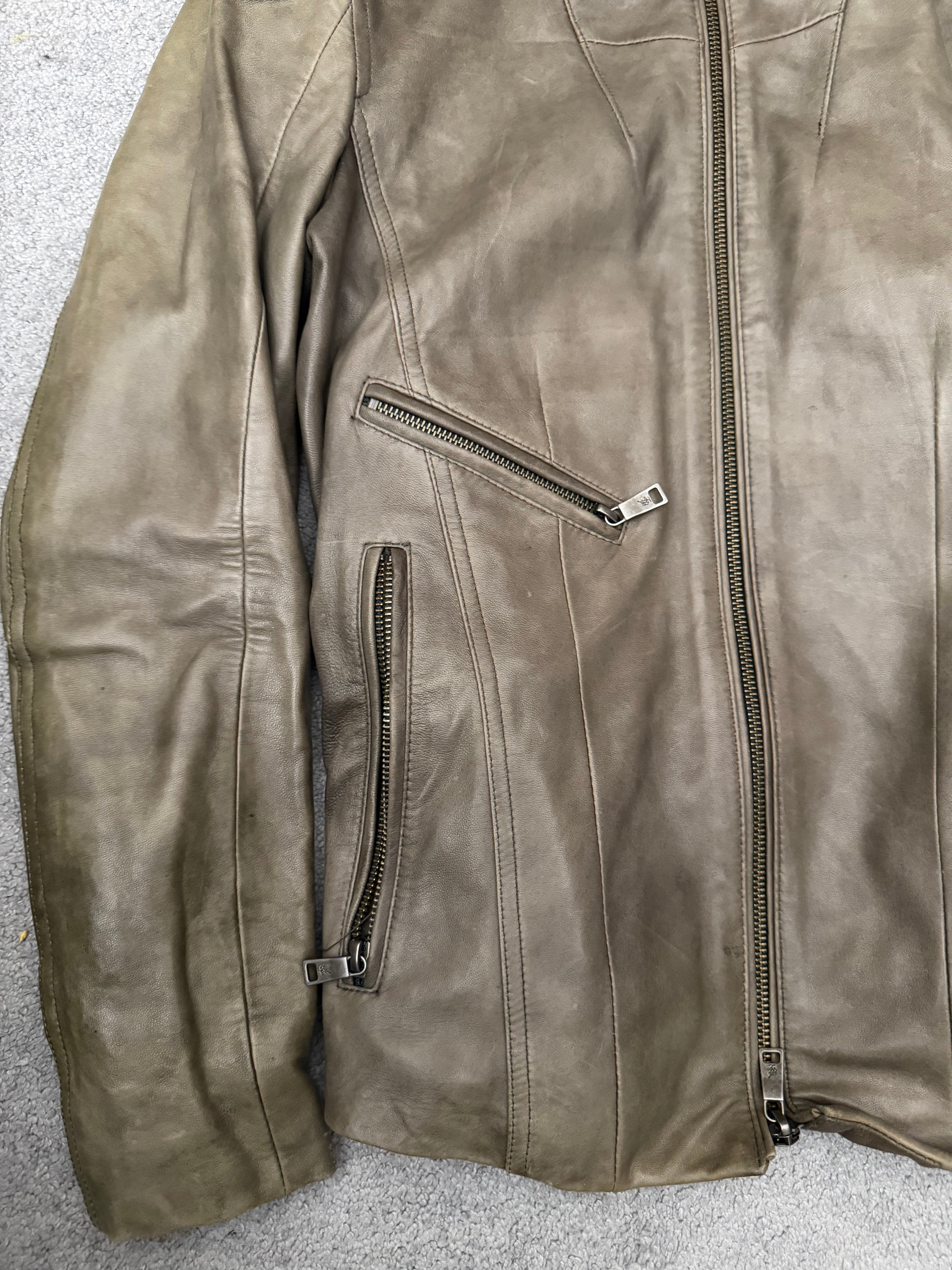 Schlussel HIGH NECK Emerald Leather Rider Jacket