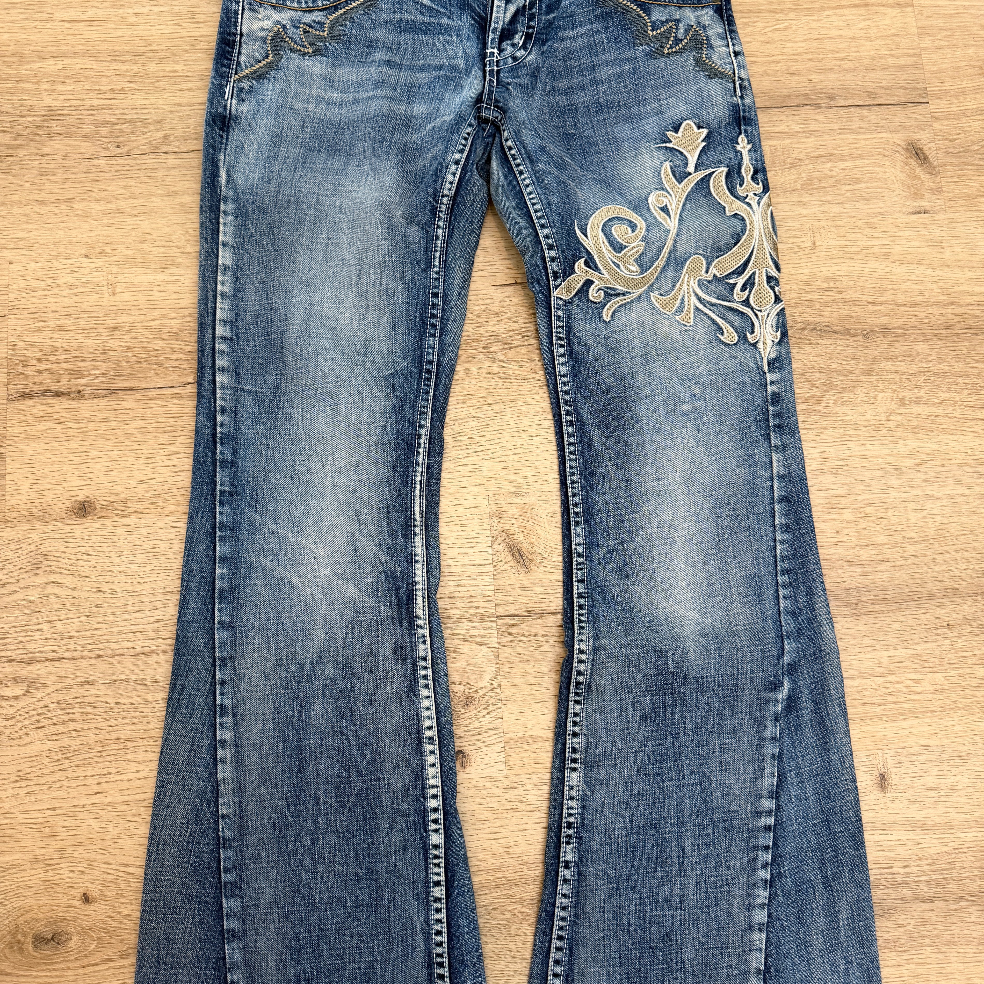 Tornado Mart Tribal Embroidered Flared Denim