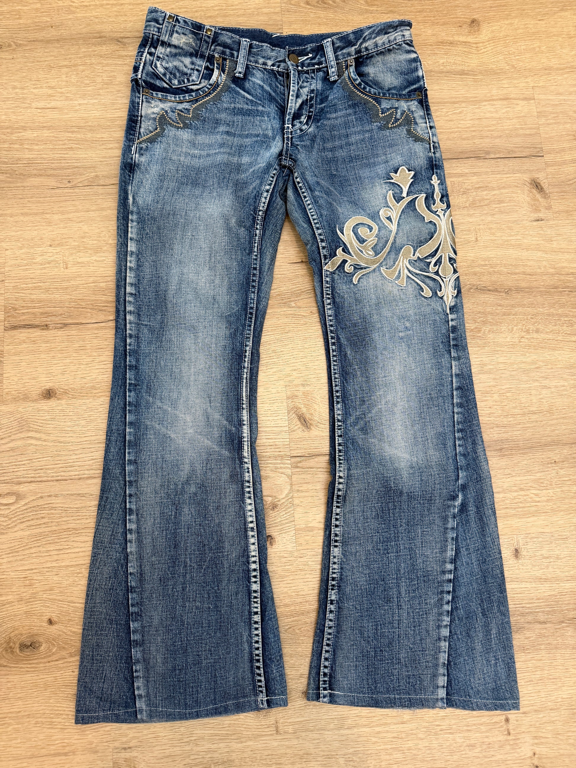 Tornado Mart Tribal Embroidered Flared Denim