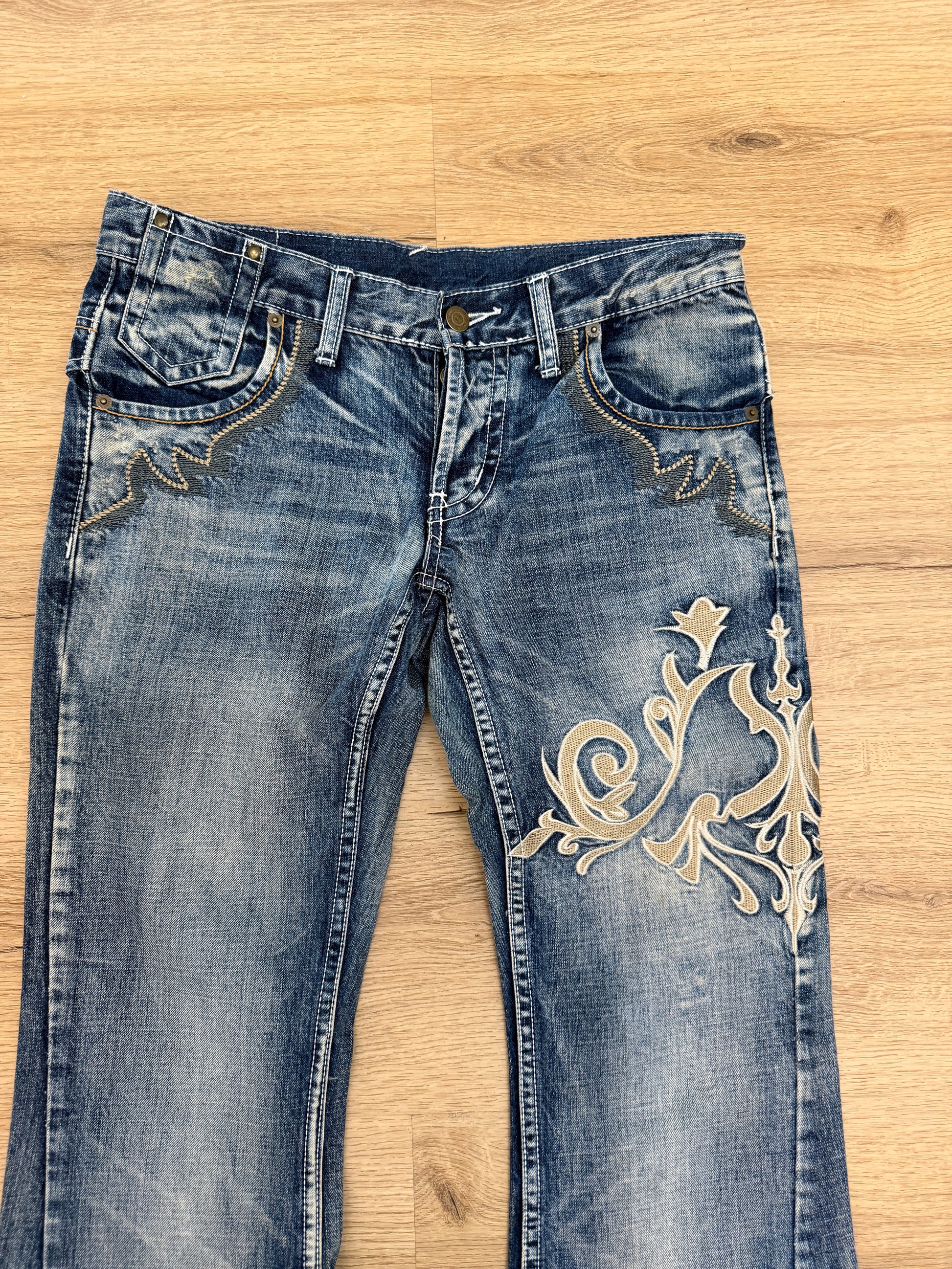 Tornado Mart Tribal Embroidered Flared Denim