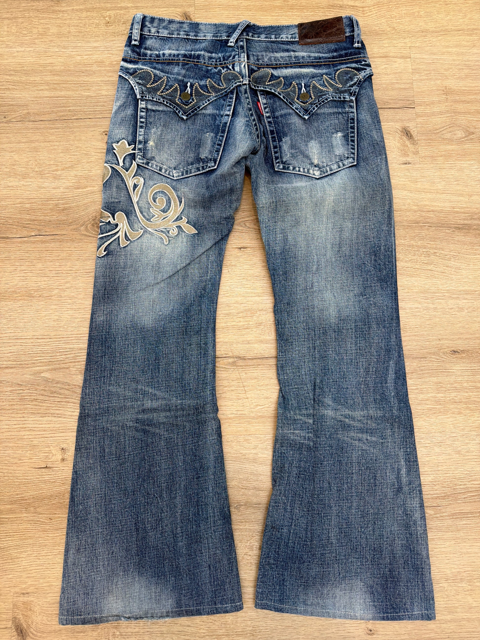 Tornado Mart Tribal Embroidered Flared Denim