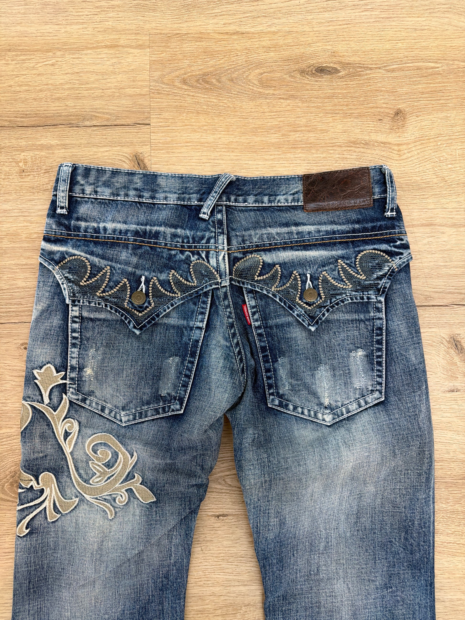 Tornado Mart Tribal Embroidered Flared Denim