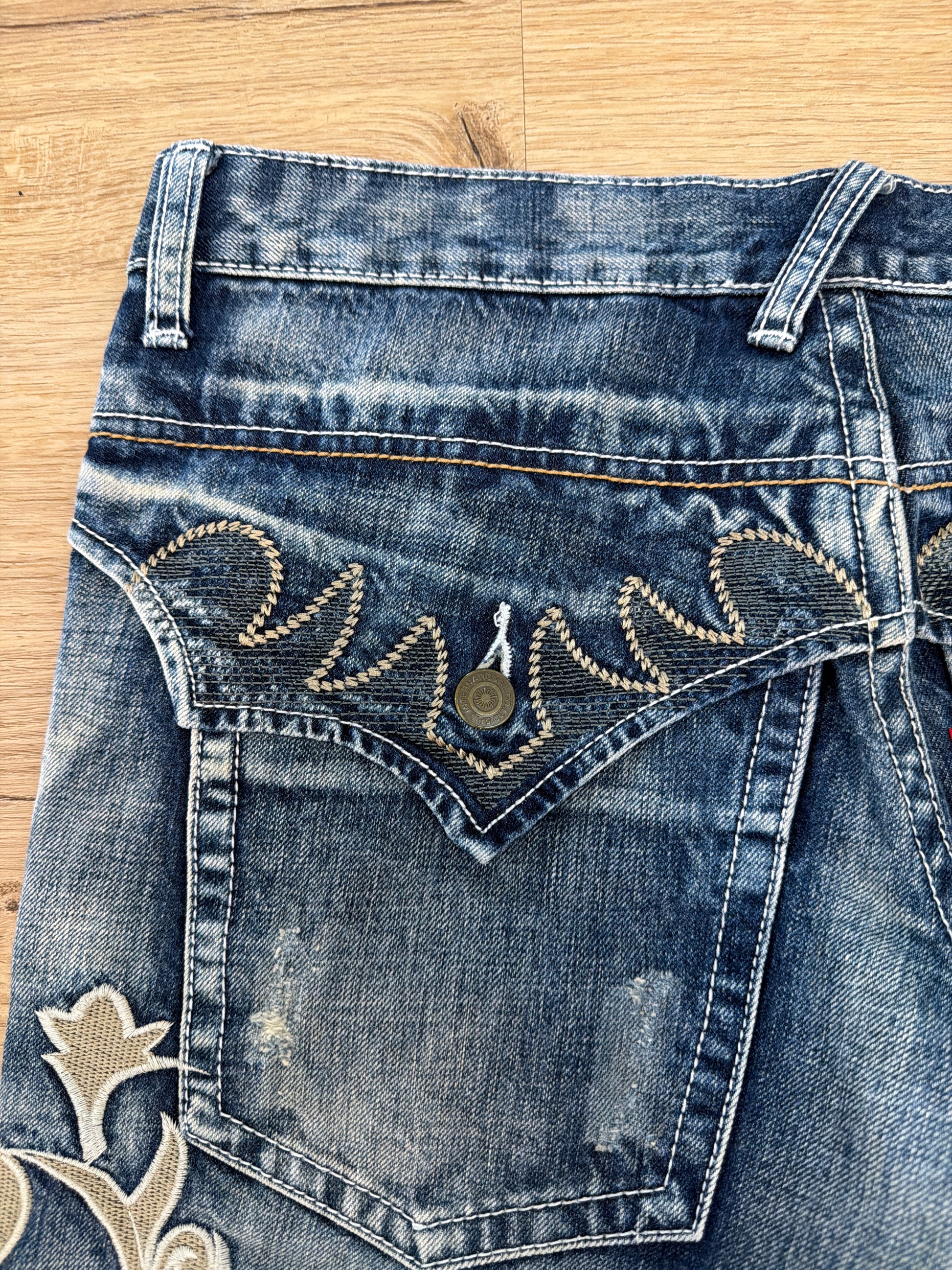 Tornado Mart Tribal Embroidered Flared Denim