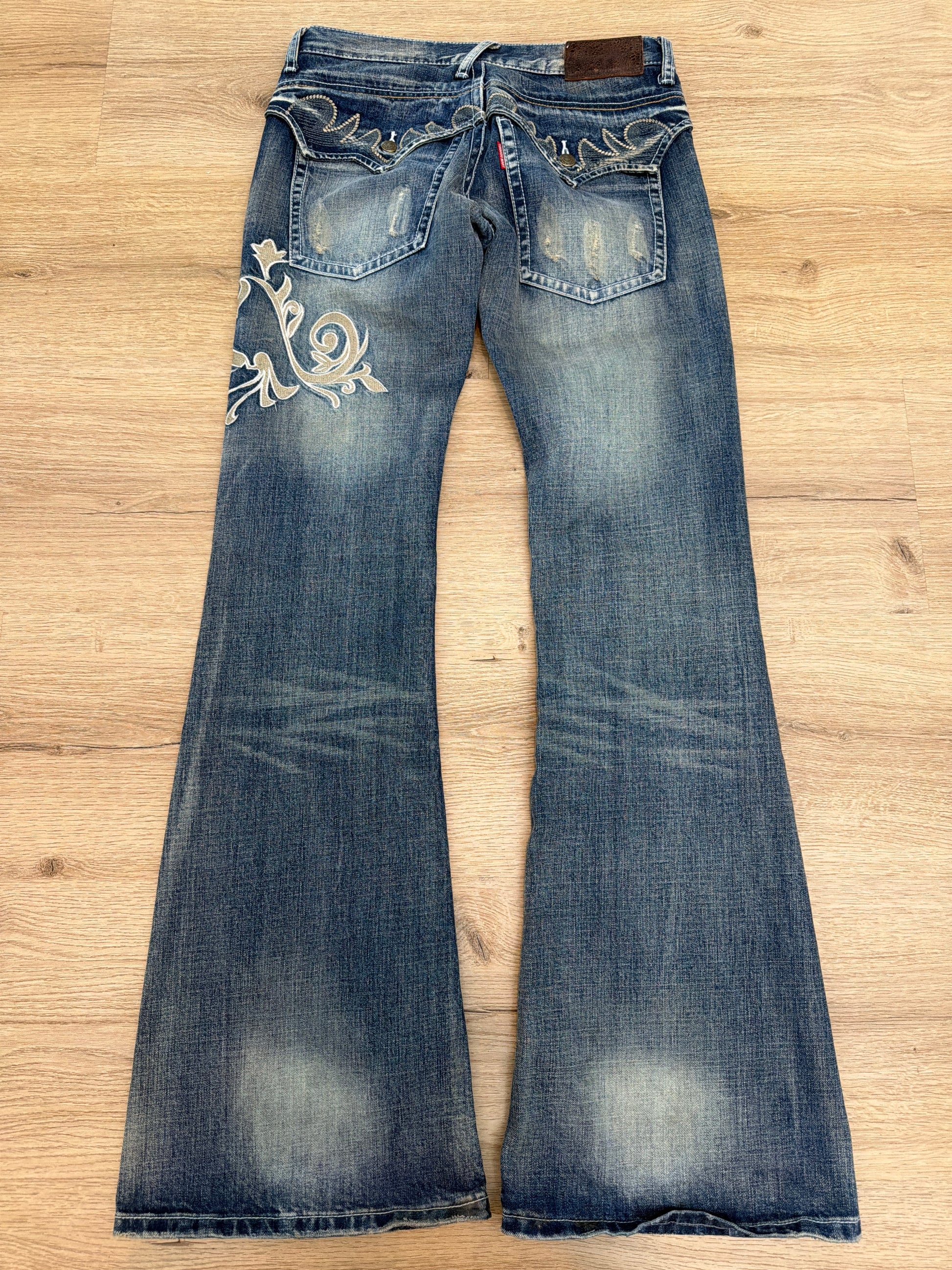 Tornado Mart Tribal Embroidery Flared Denim