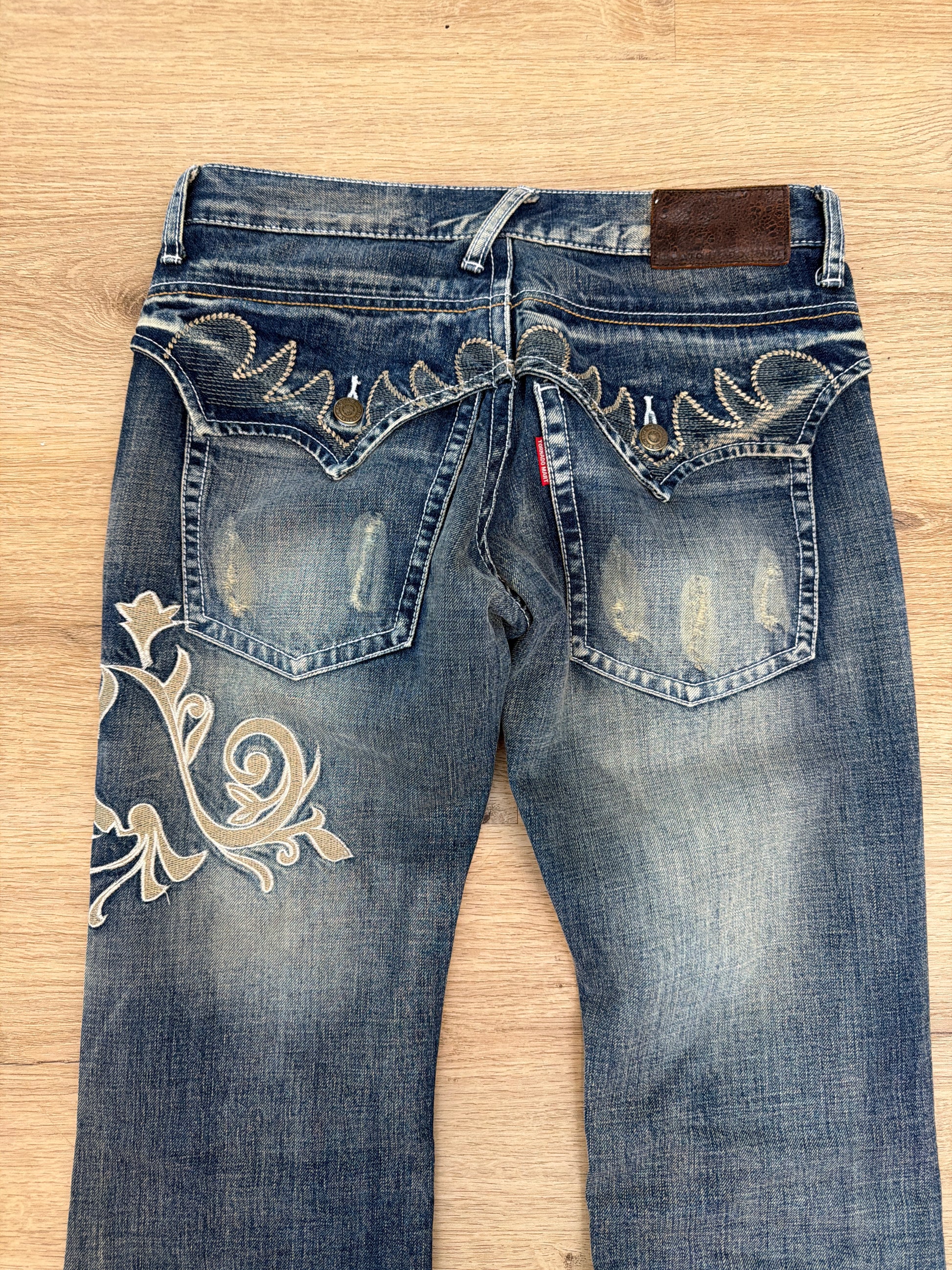 Tornado Mart Tribal Embroidery Flared Denim