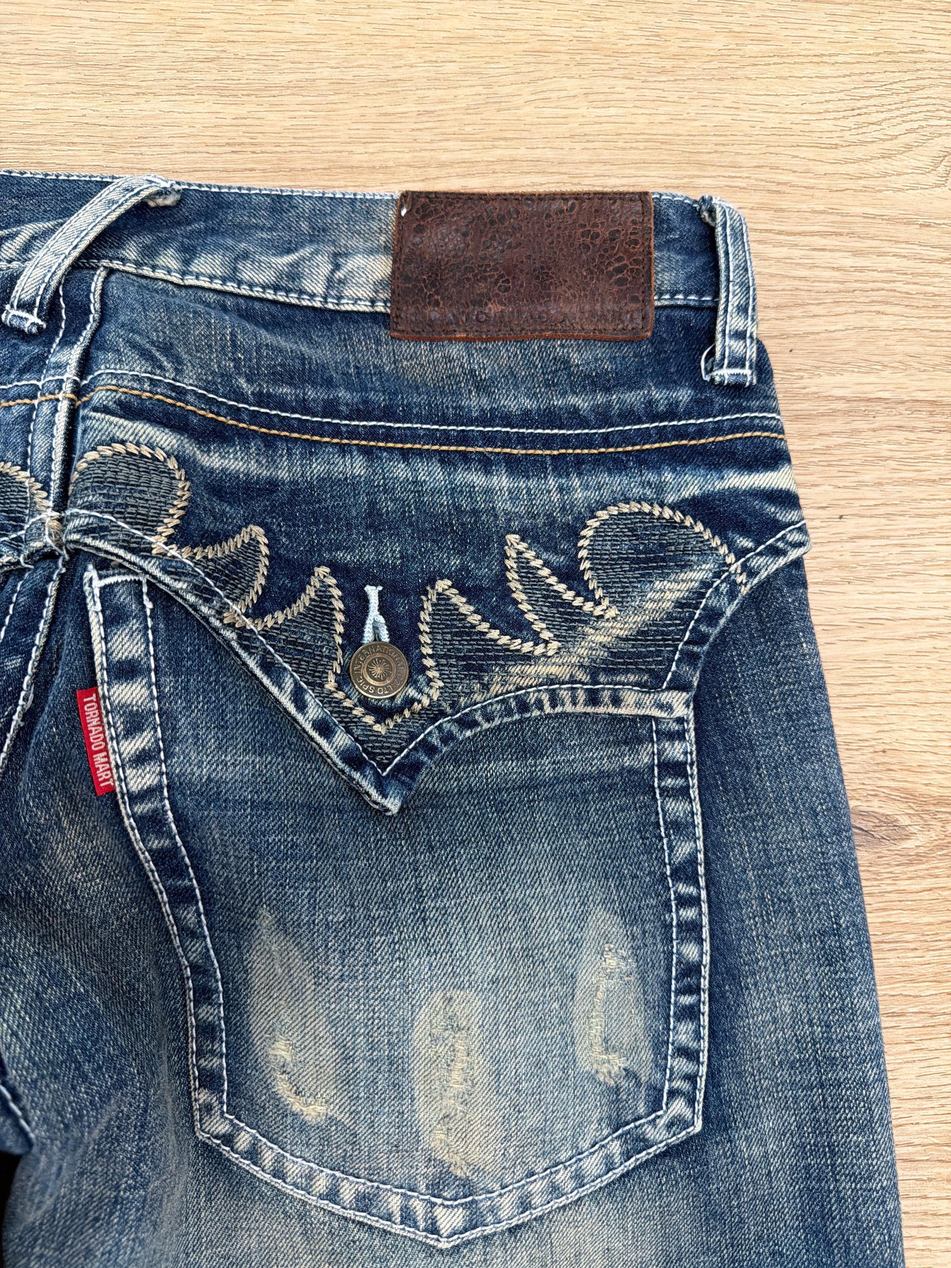 Tornado Mart Tribal Embroidery Flared Denim