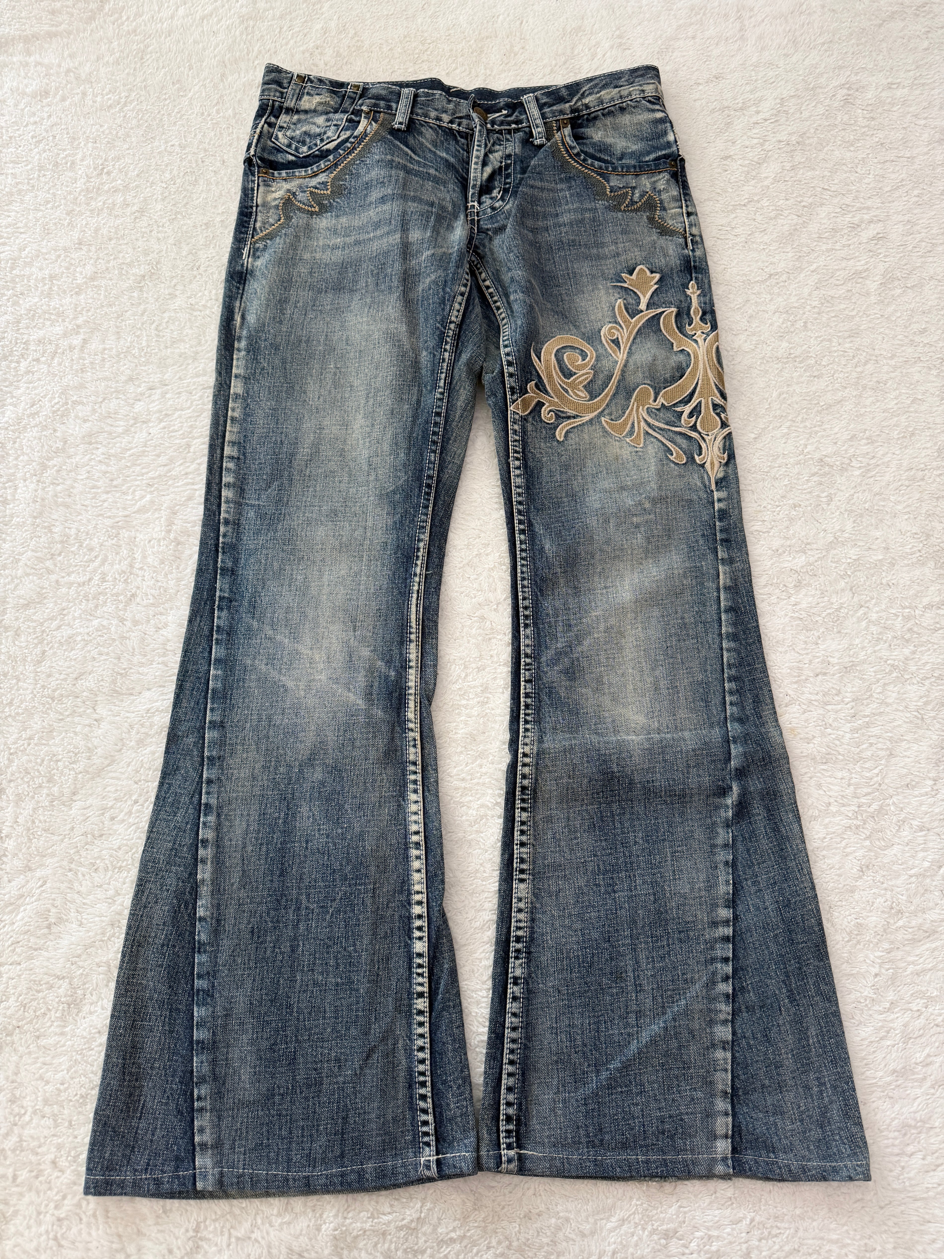 Tornado Mart Tribal Embroidered Flared Denim