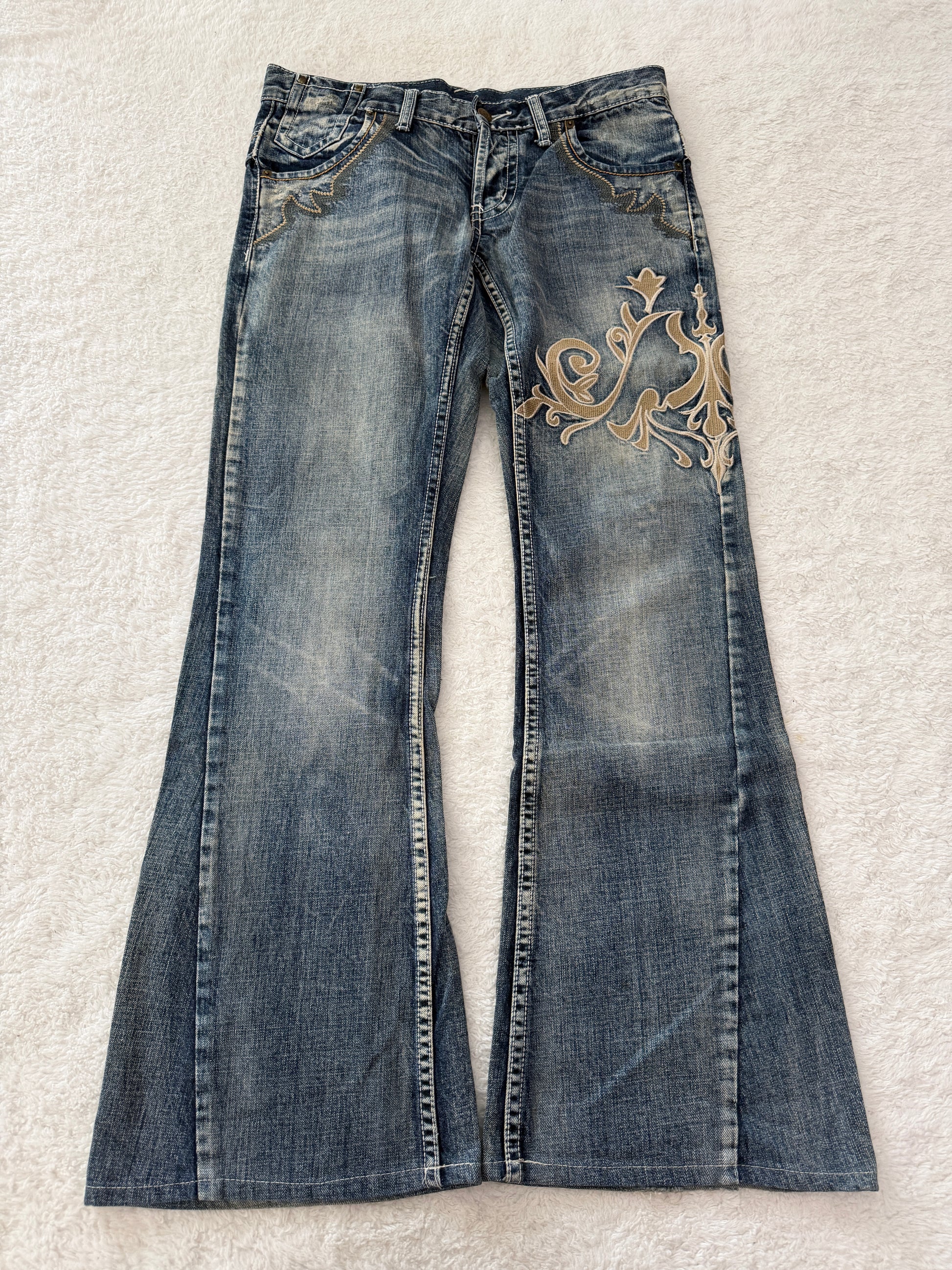 Tornado Mart Tribal Embroidered Flared Denim