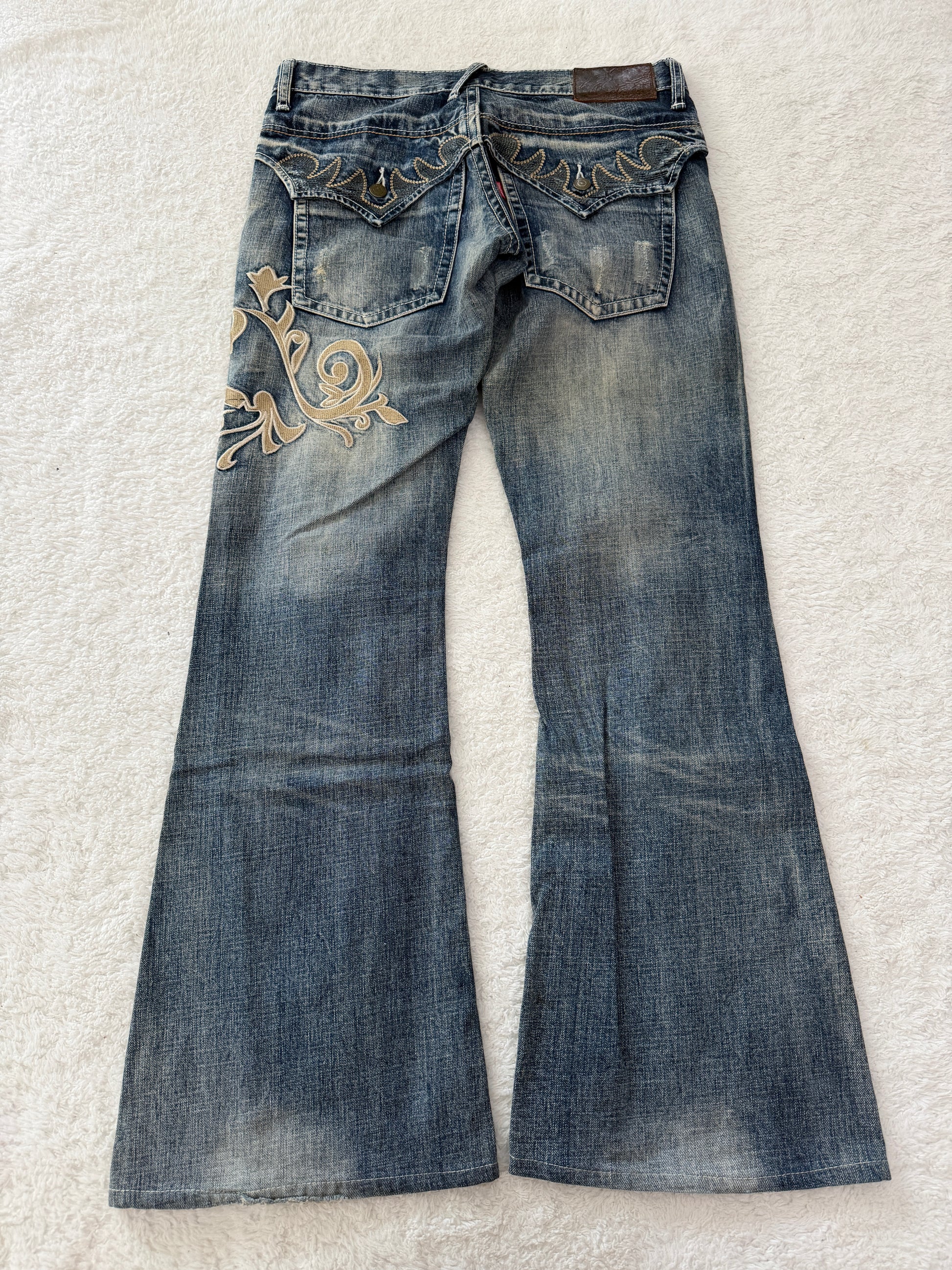 Tornado Mart Tribal Embroidered Flared Denim