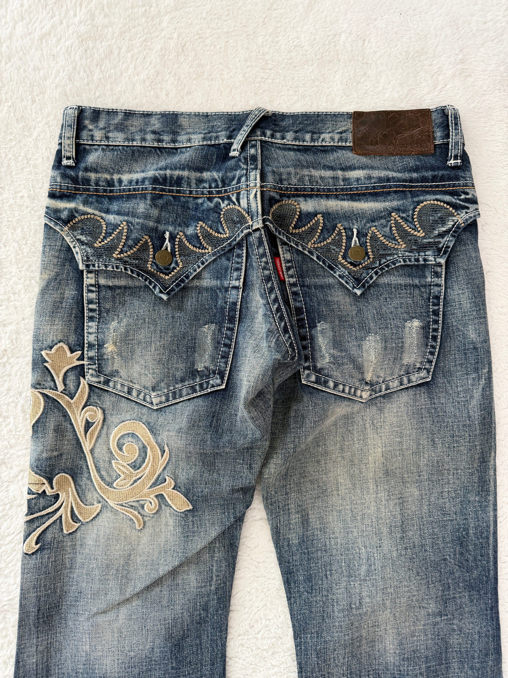 Tornado Mart Tribal Embroidered Flared Denim