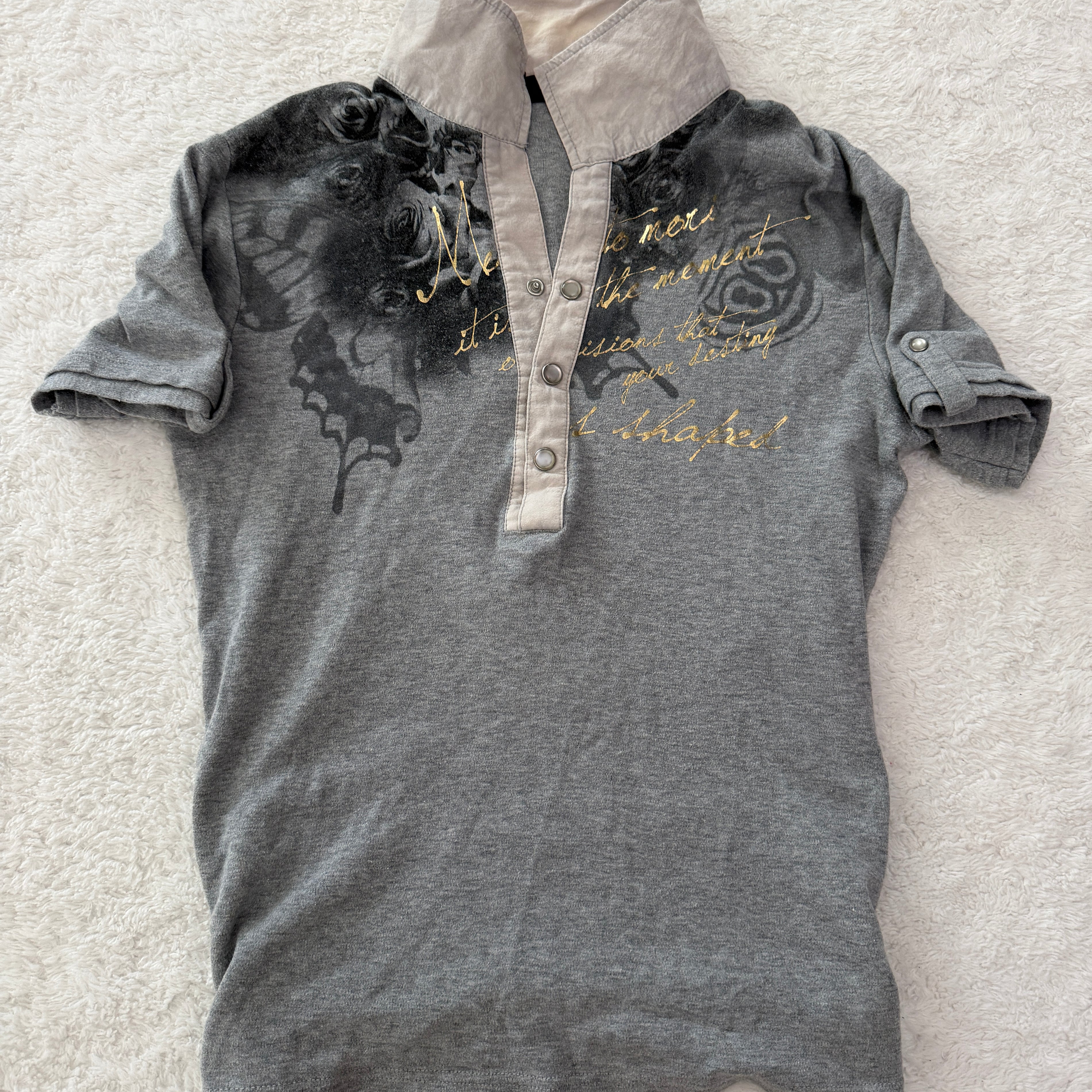 Tornado Mart Strap Rose Butterfly Poem Polo Shirt