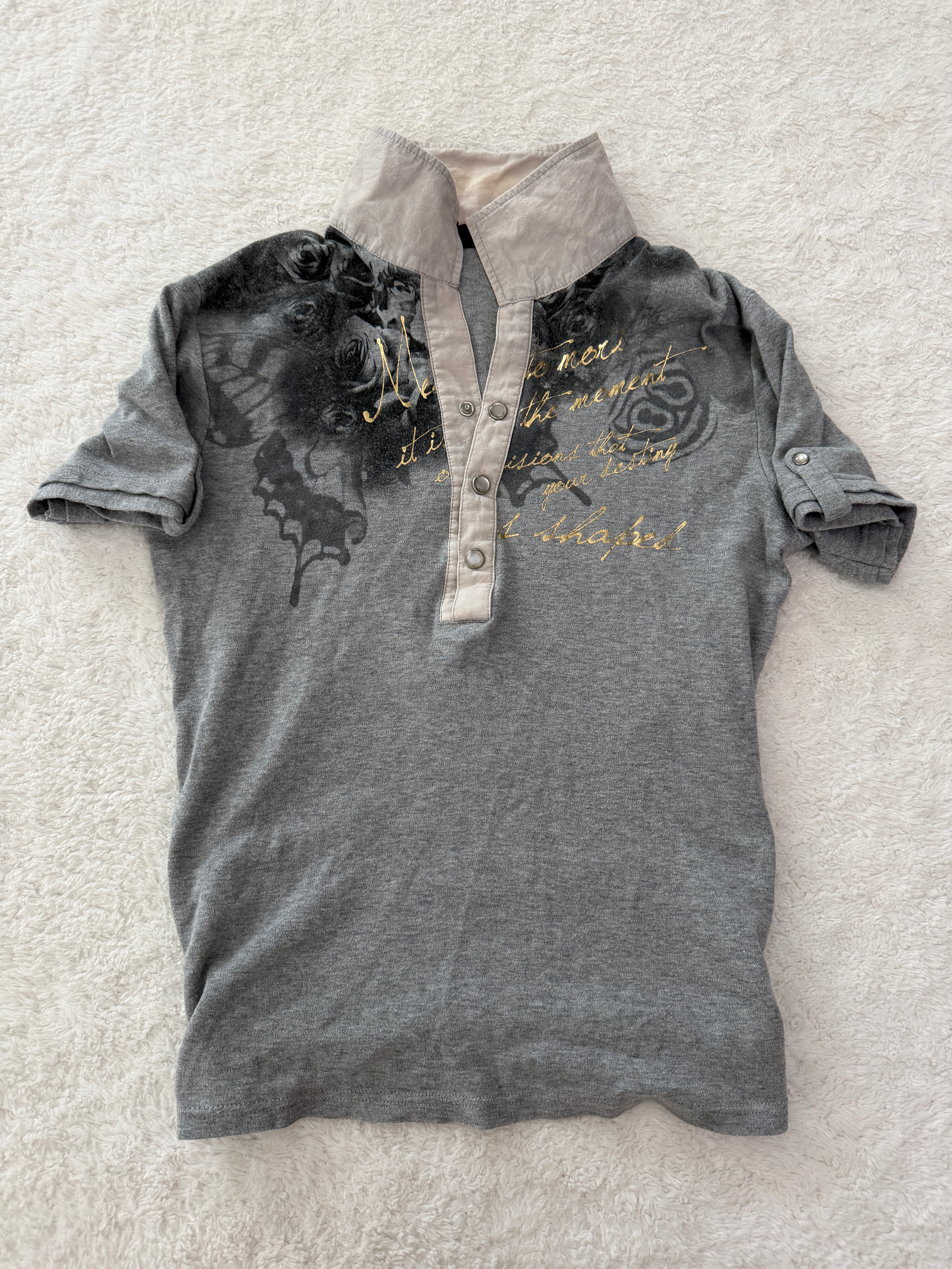 Tornado Mart Strap Rose Butterfly Poem Polo Shirt