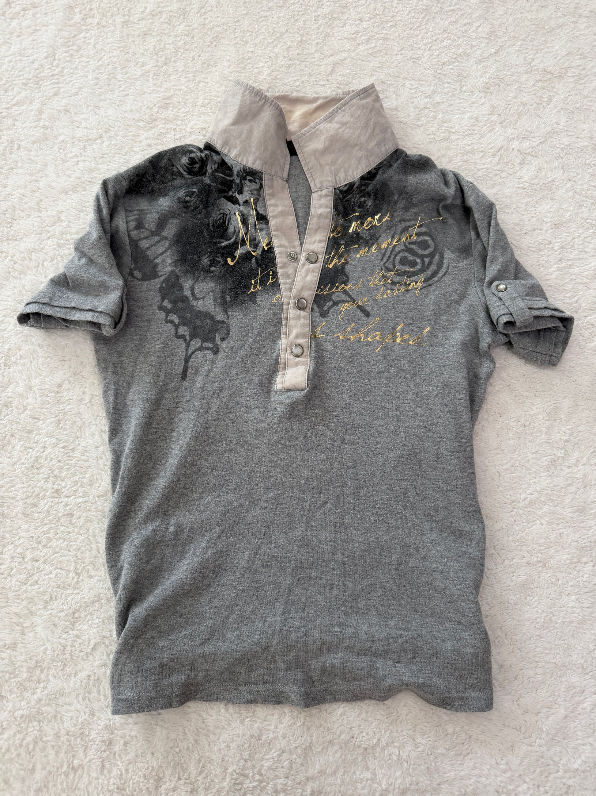 Tornado Mart Strap Rose Butterfly Poem Polo Shirt