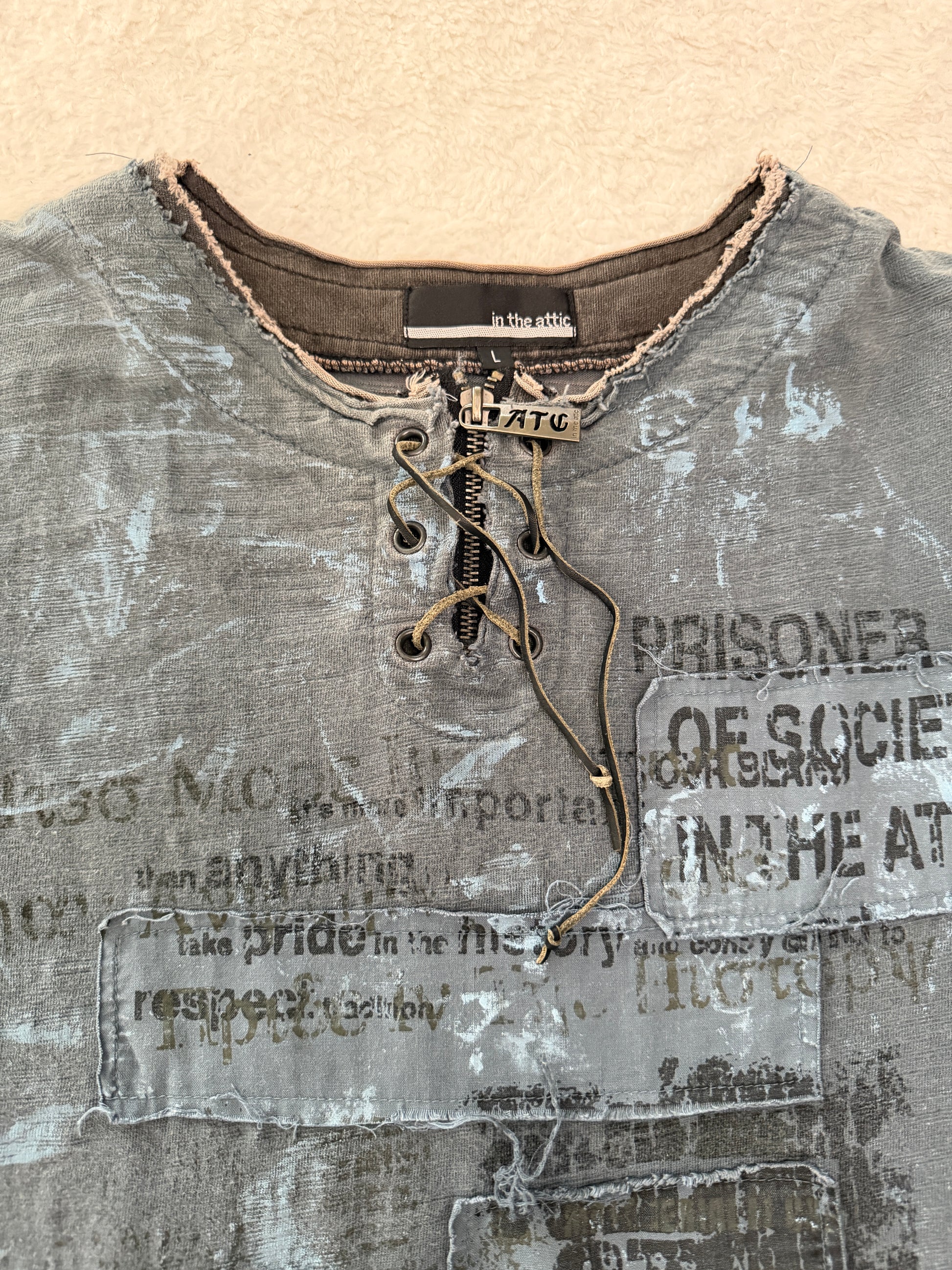 In The Attic Quadra Layered Laced Up Patched Shirt