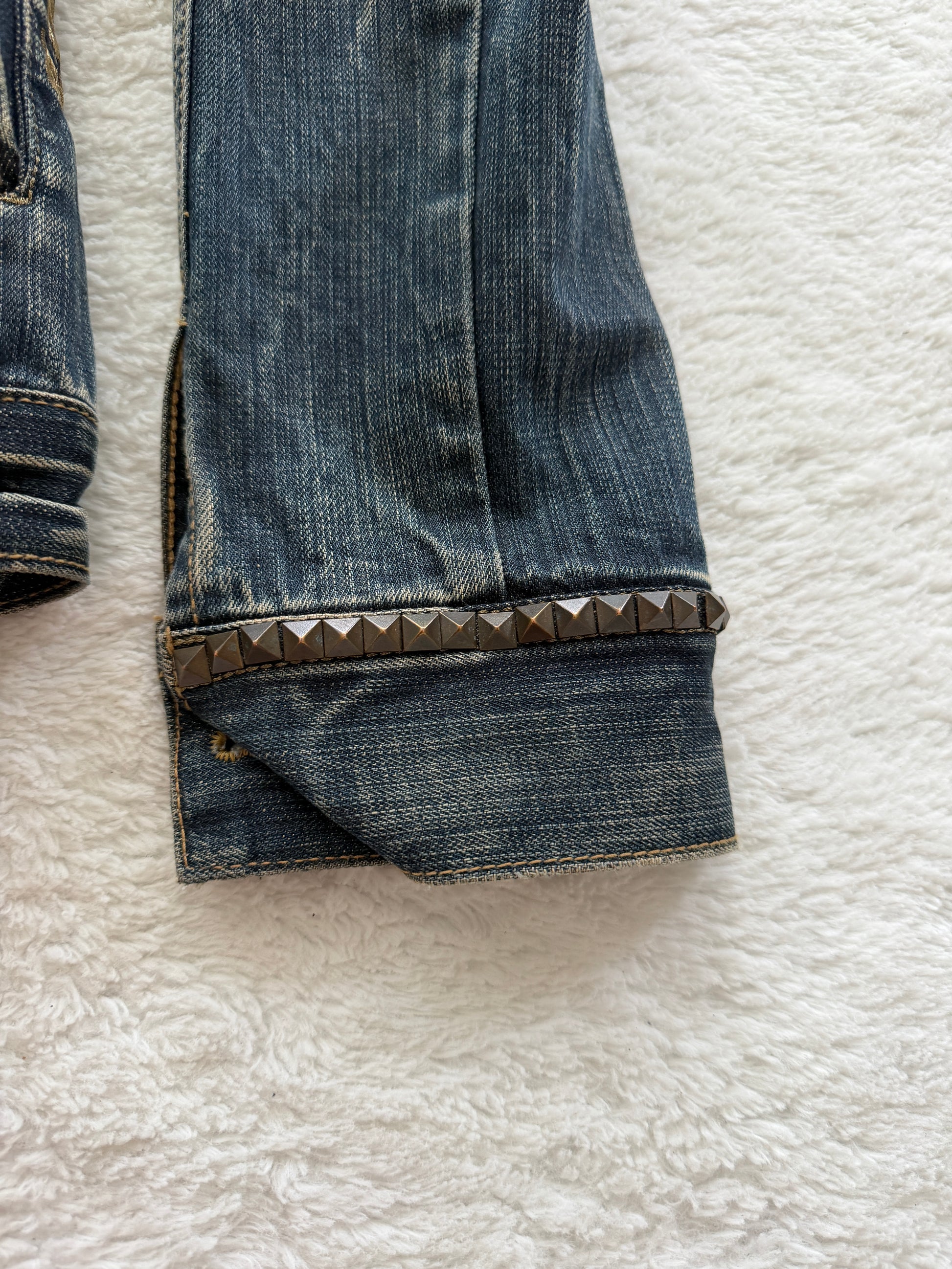 Lagust Studded Muddy Fur Denim Jacket