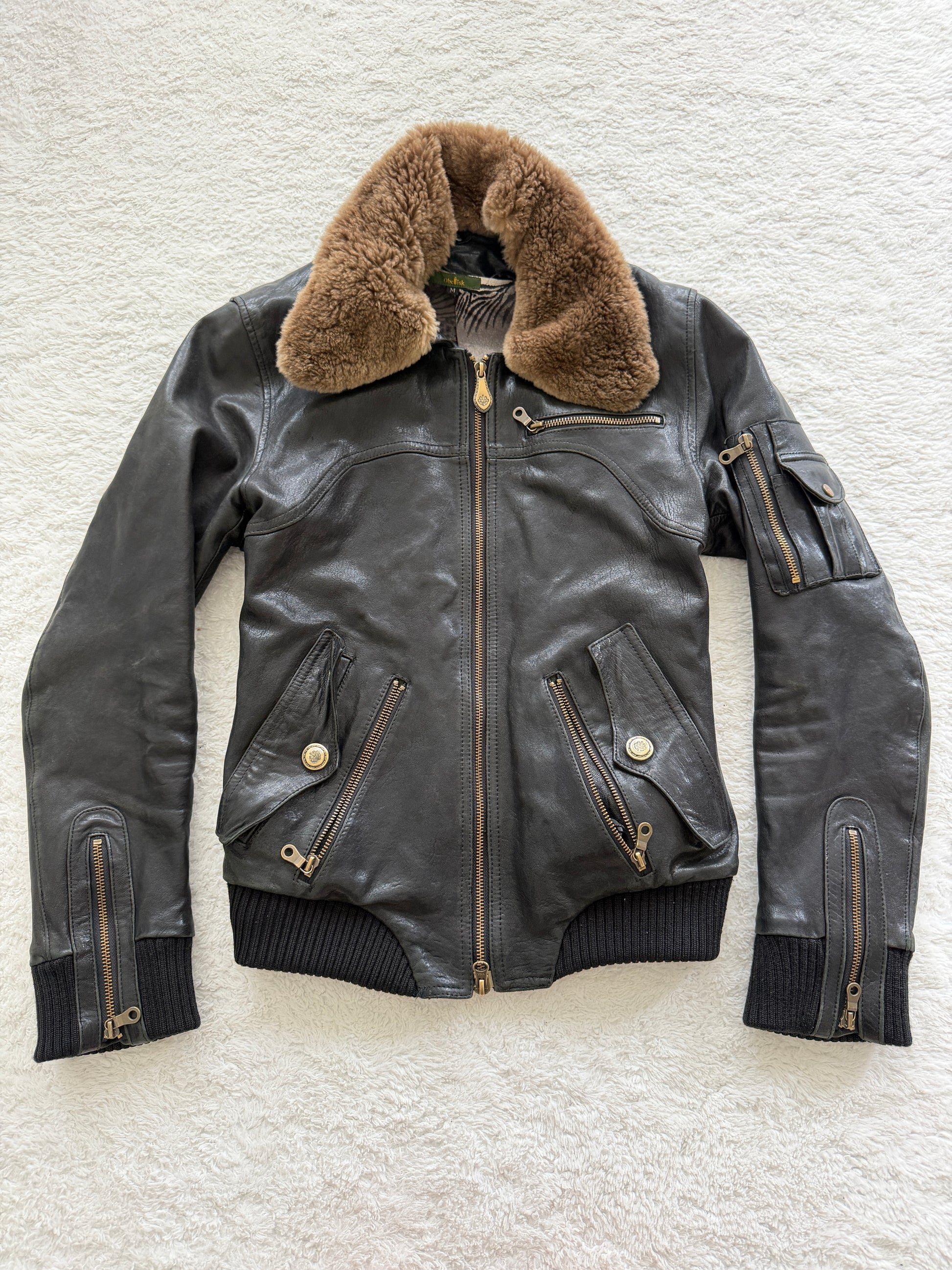 Obelisk Detachable Fur High Quality Leather Bomber Jacket