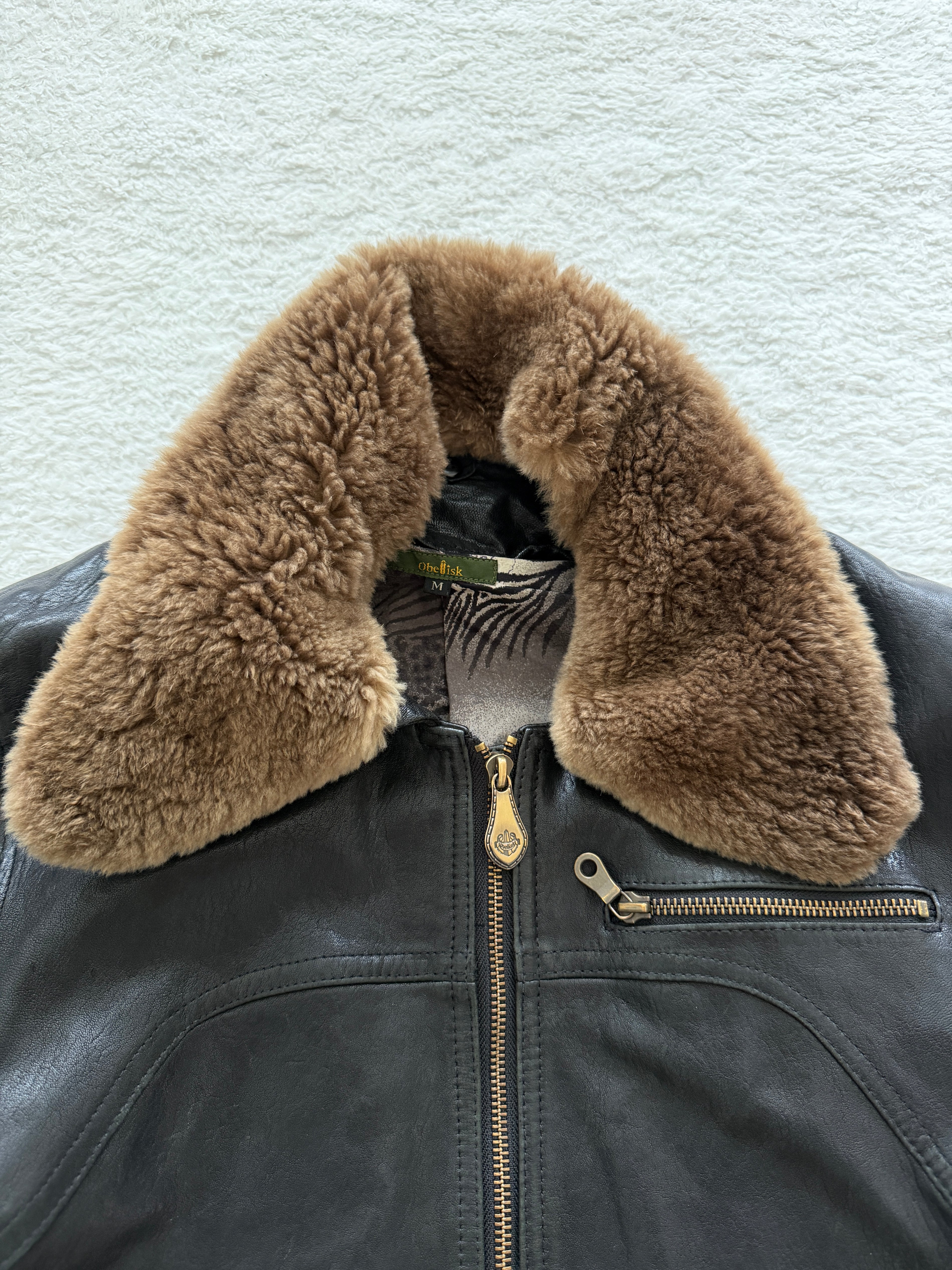 Obelisk Detachable Fur High Quality Leather Bomber Jacket