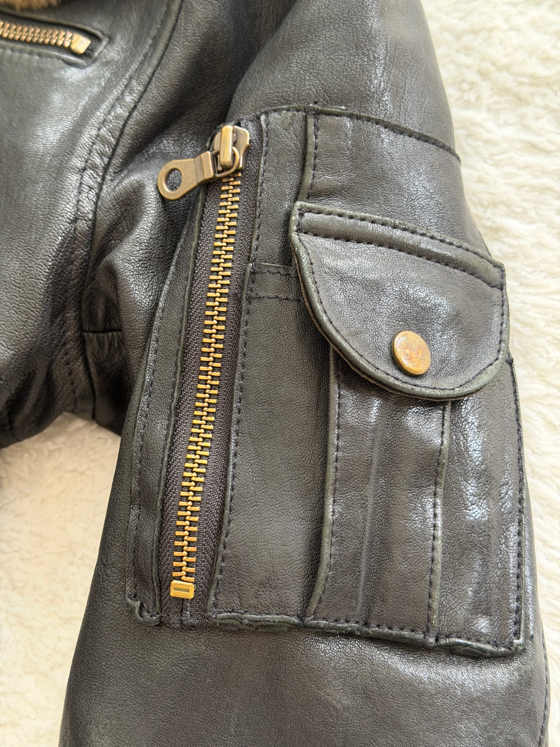 Obelisk Detachable Fur High Quality Leather Bomber Jacket