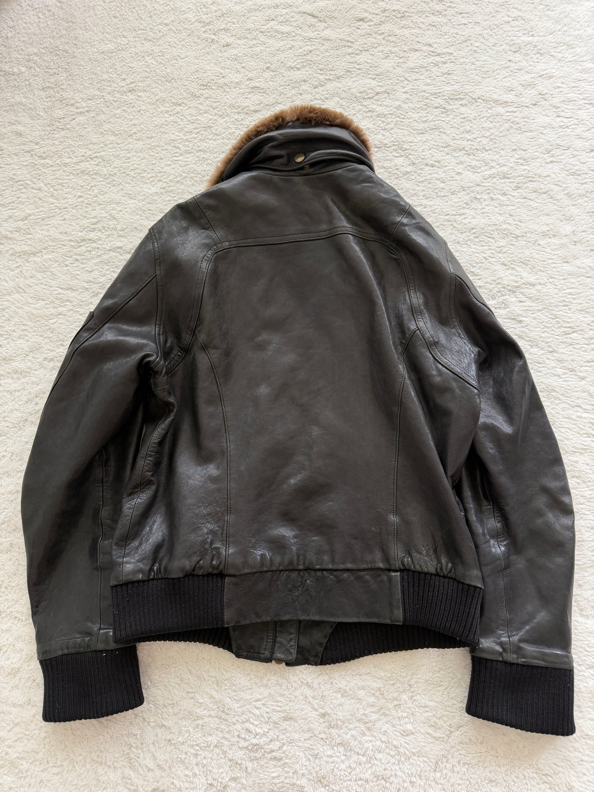 Obelisk Detachable Fur High Quality Leather Bomber Jacket