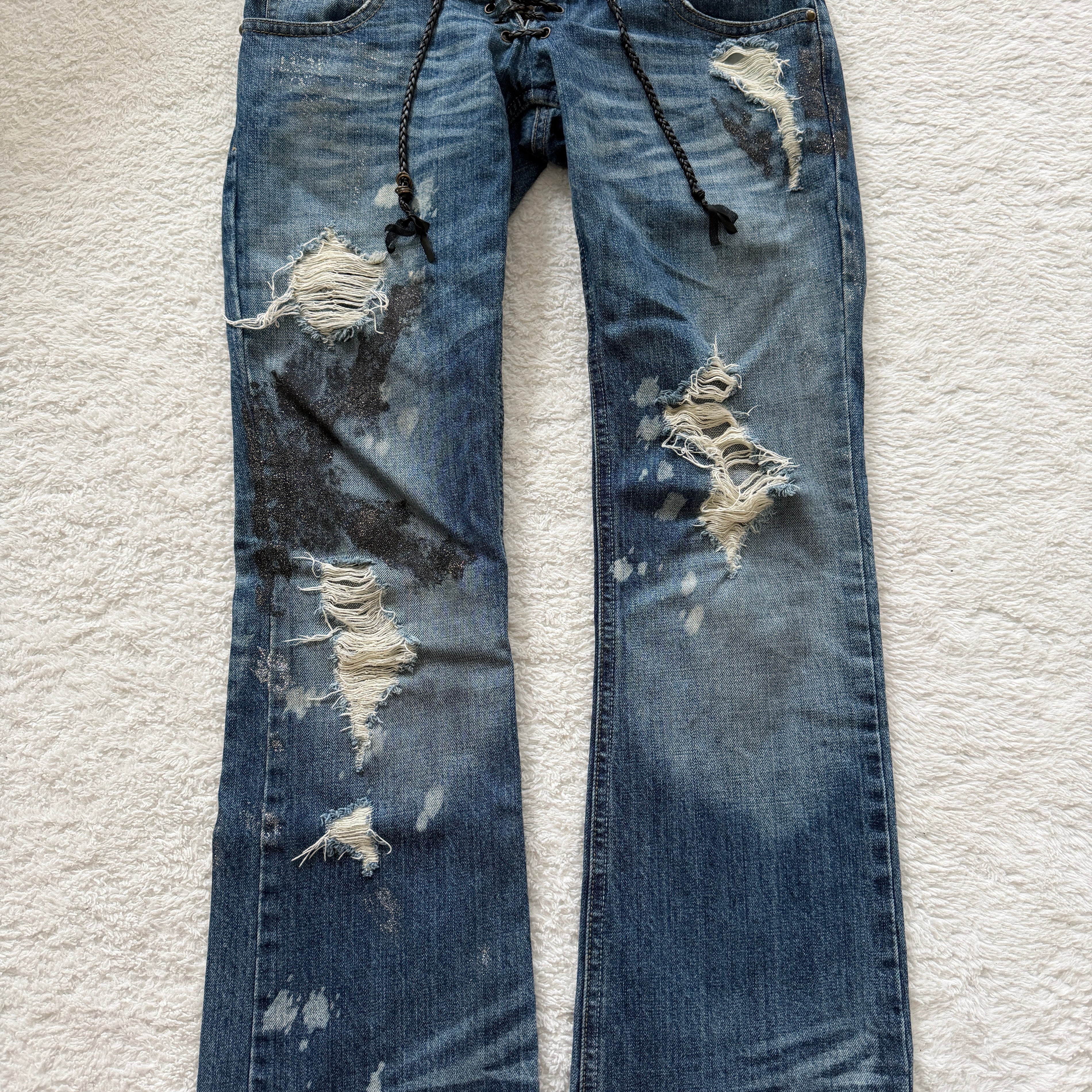 Midas 00‘s Pierced Glitter Laced Up Flared Jeans