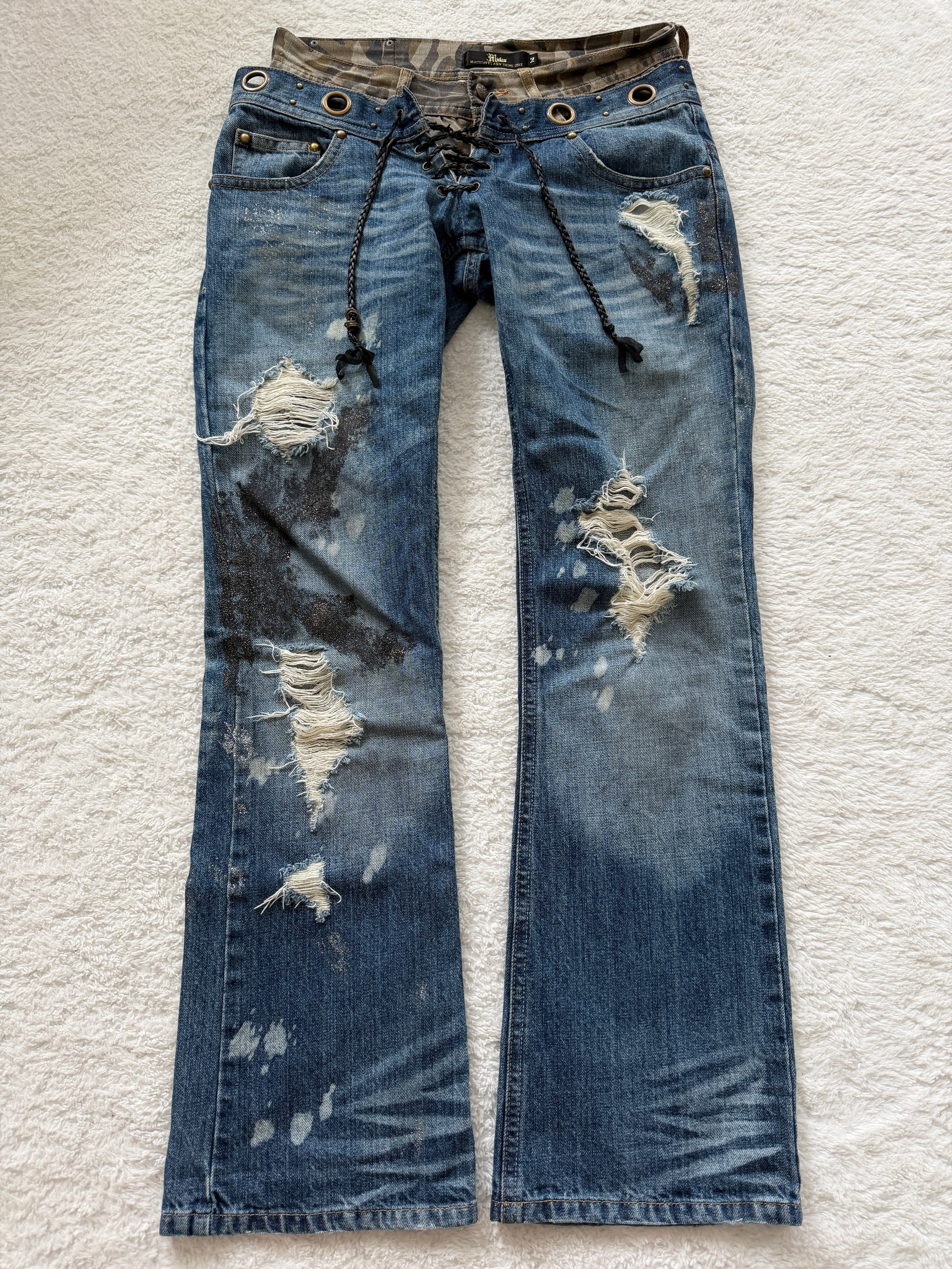 Midas 00‘s Pierced Glitter Laced Up Flared Jeans