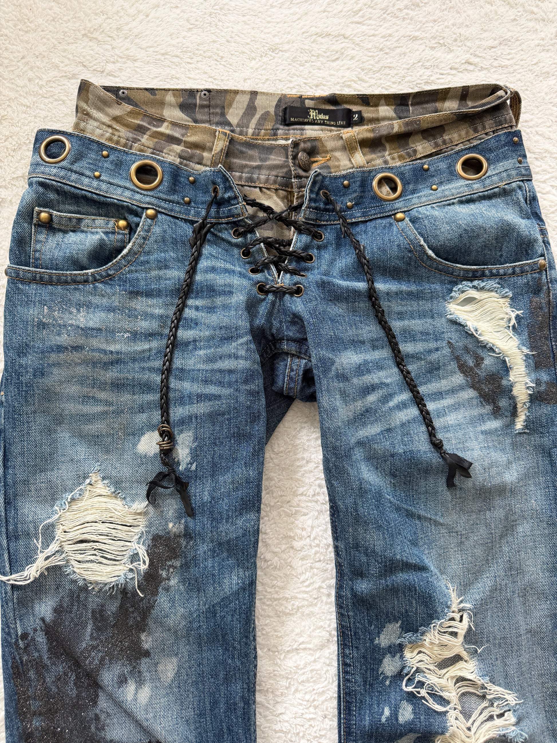 Midas 00‘s Pierced Glitter Laced Up Flared Jeans