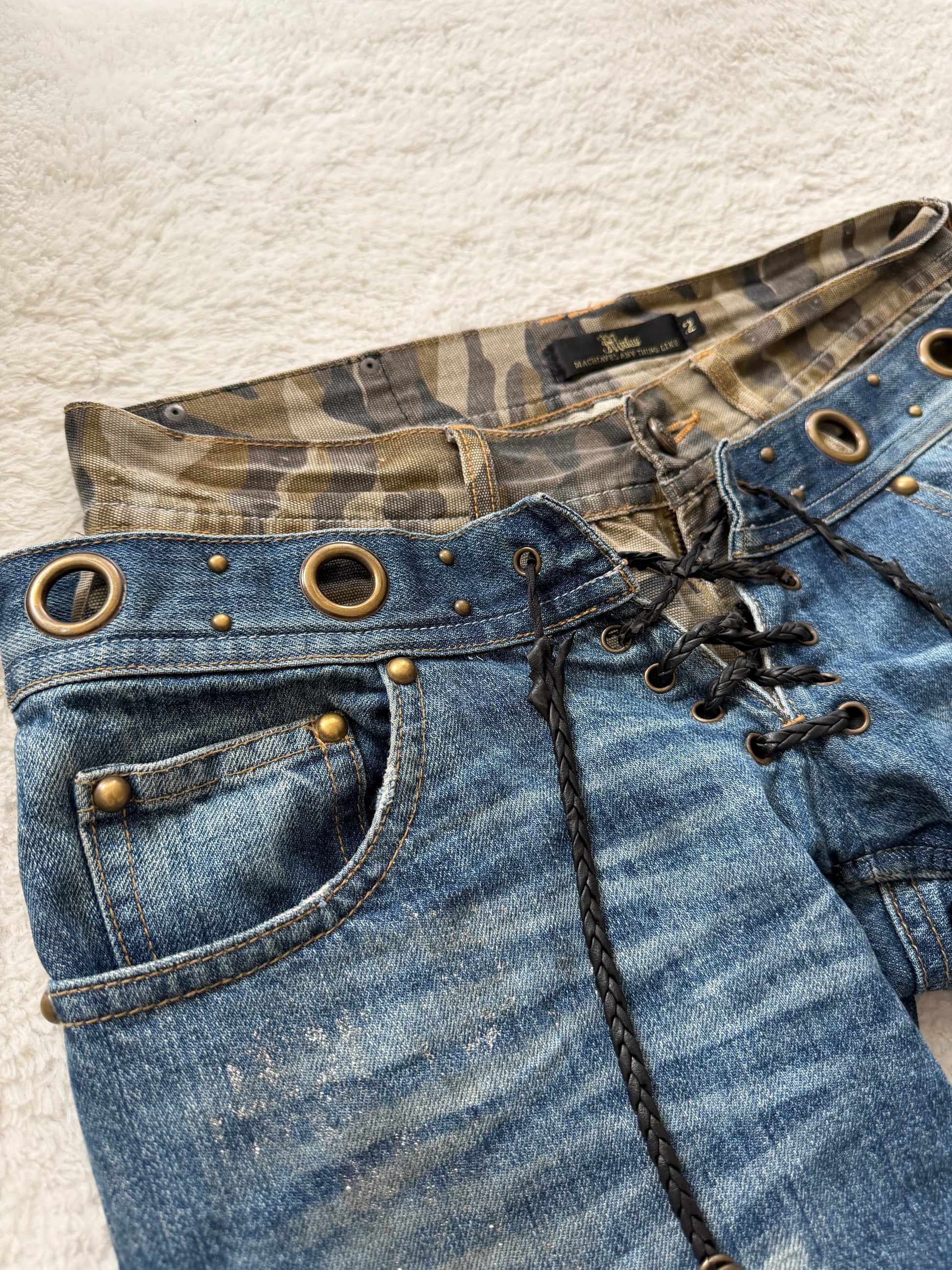 Midas 00‘s Pierced Glitter Laced Up Flared Jeans