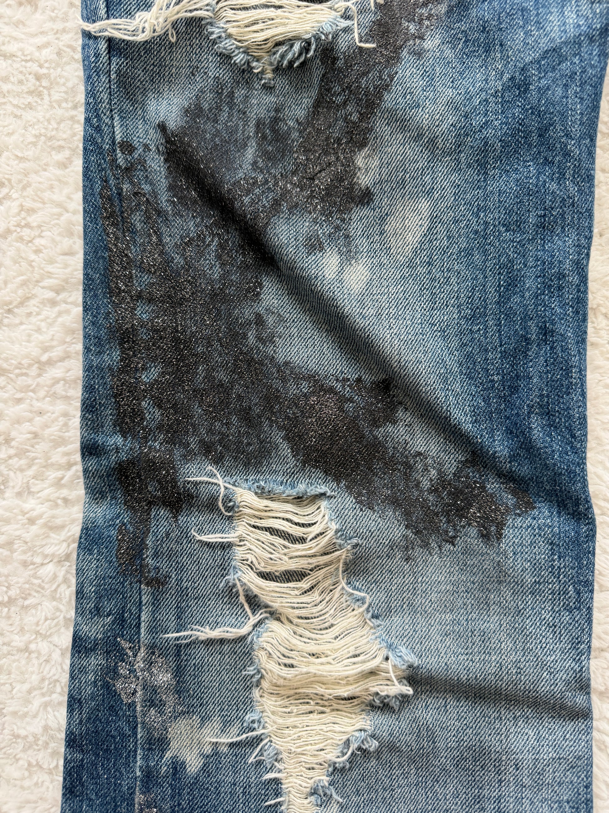 Midas 00‘s Pierced Glitter Laced Up Flared Jeans