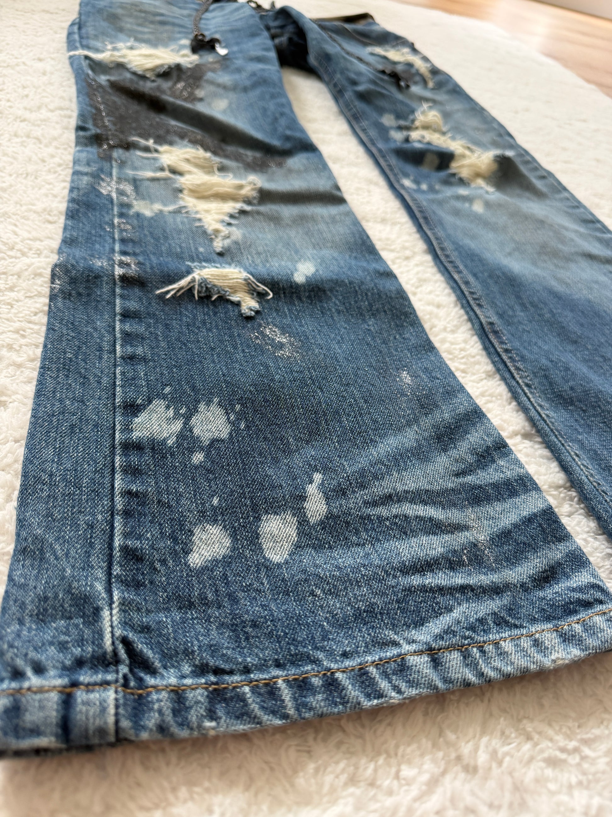 Midas 00‘s Pierced Glitter Laced Up Flared Jeans