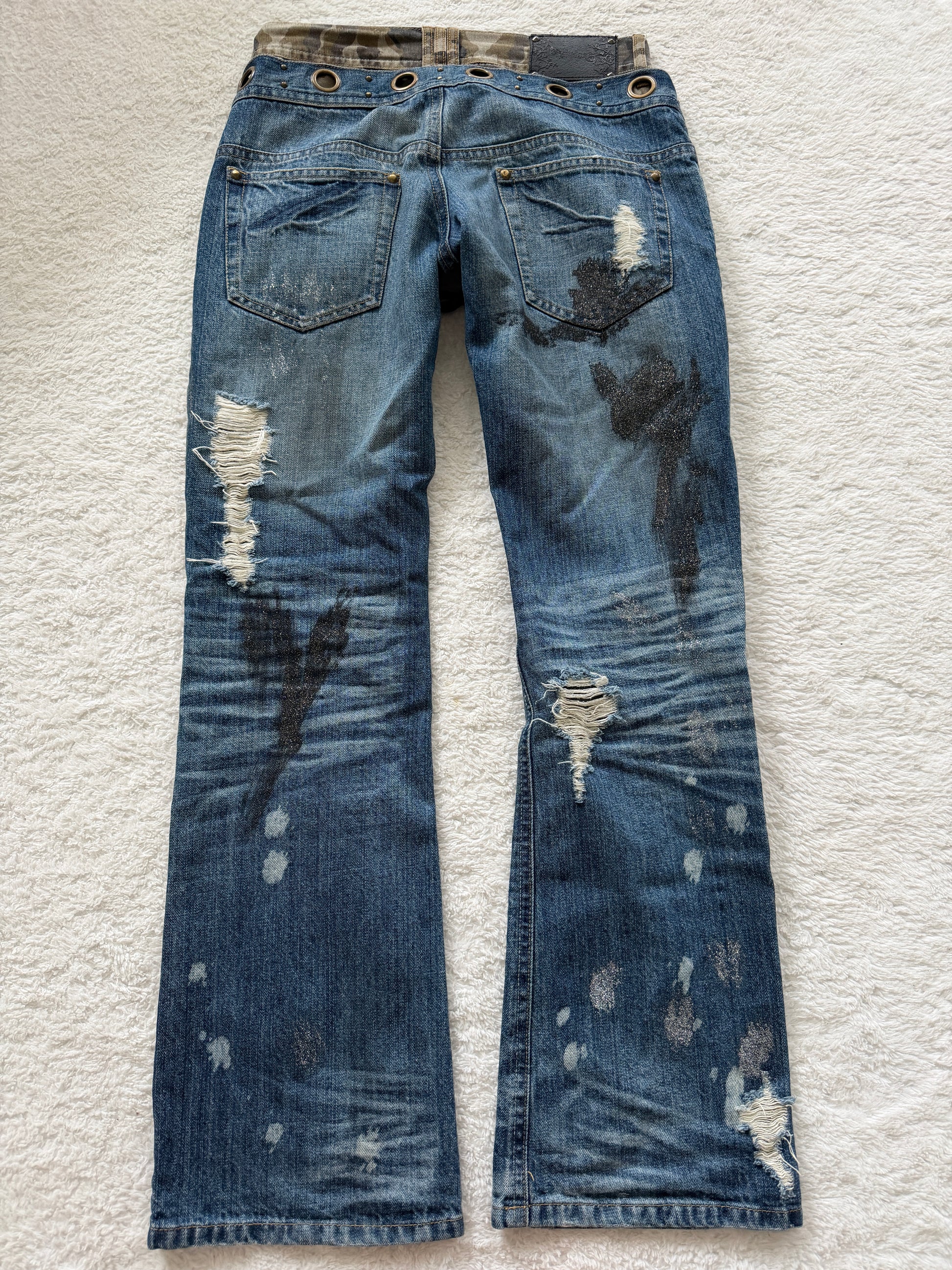 Midas 00‘s Pierced Glitter Laced Up Flared Jeans