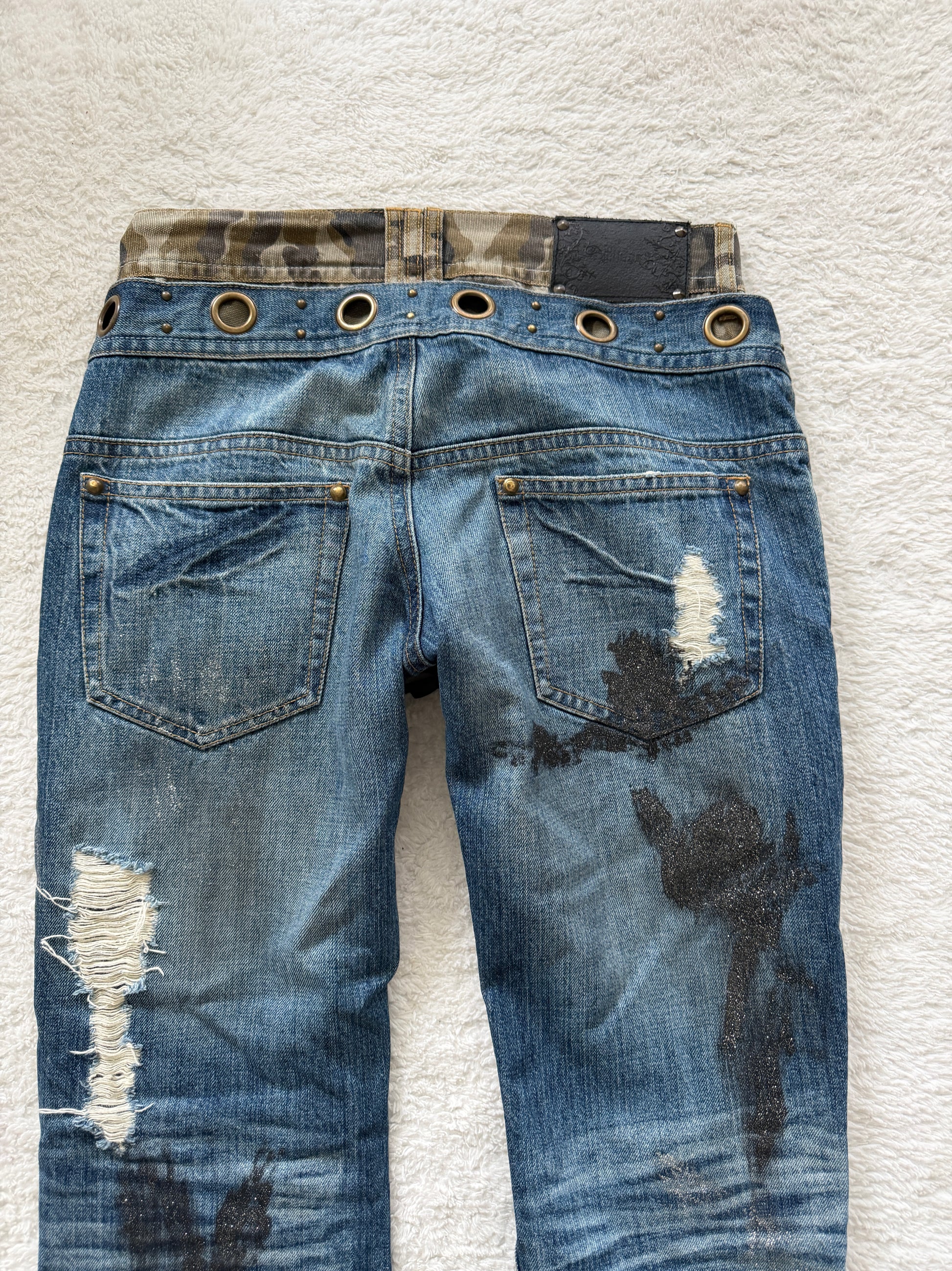 Midas 00‘s Pierced Glitter Laced Up Flared Jeans