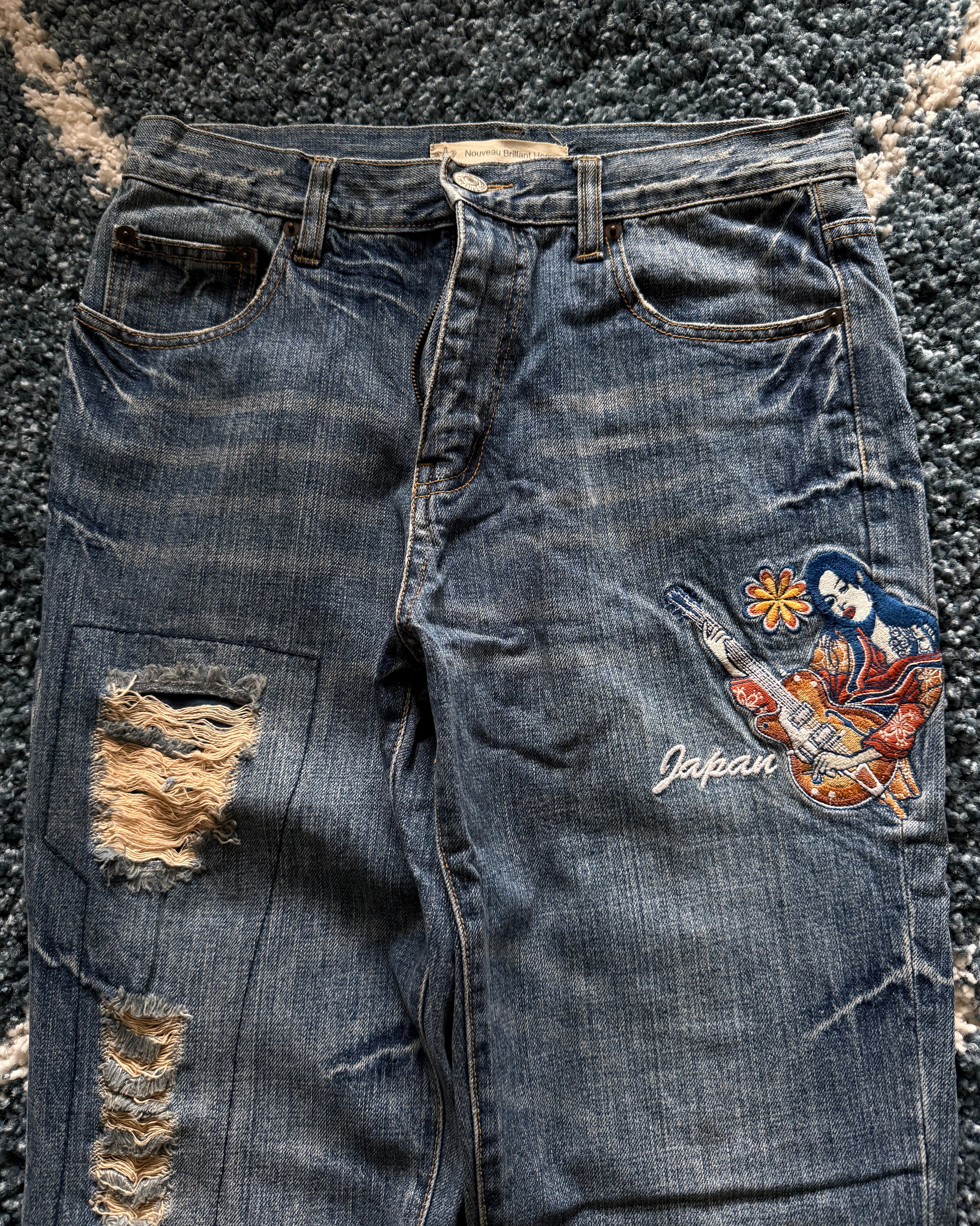 Noveu HOMME Japan distressed flared denim