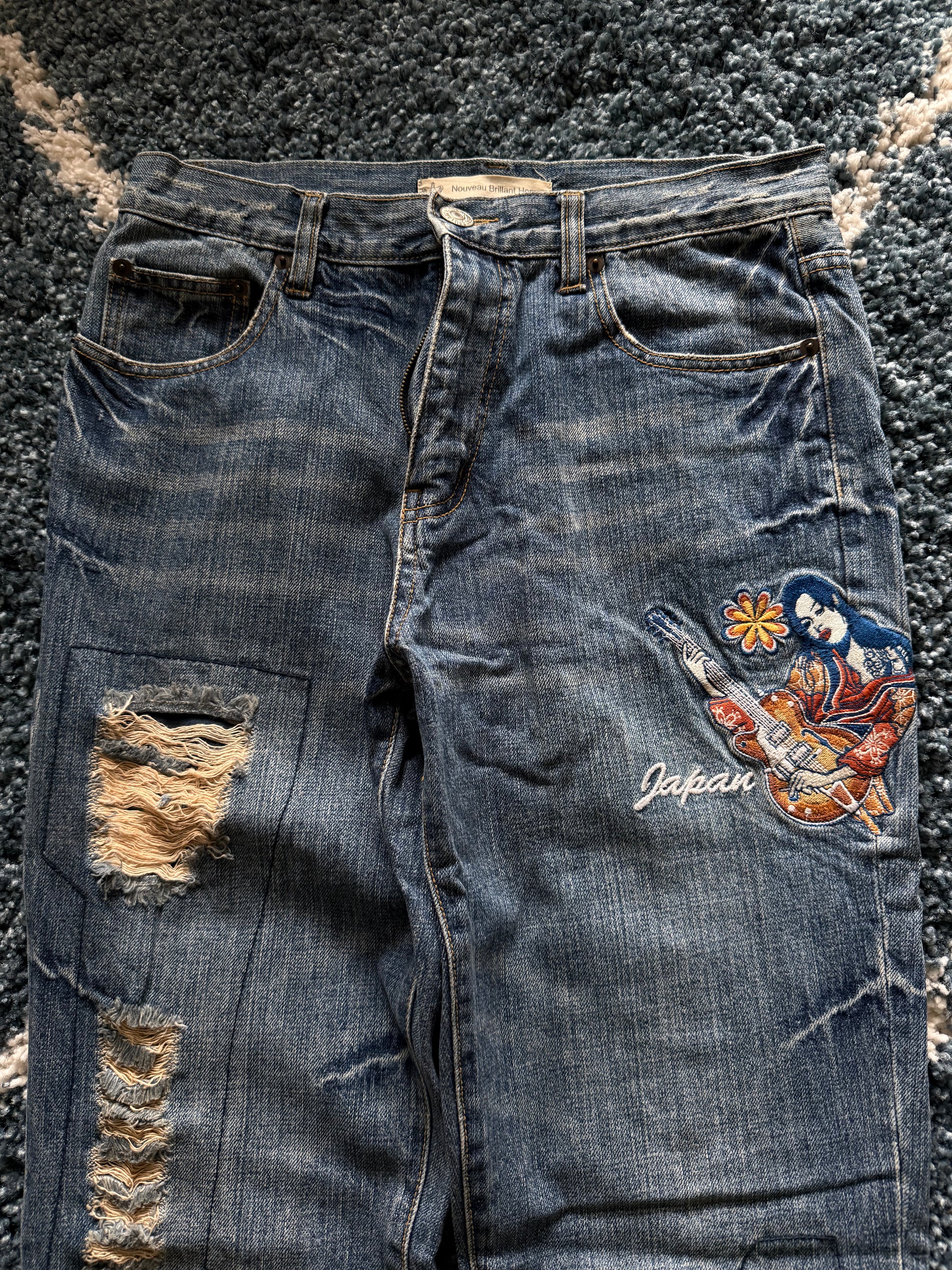 Noveu HOMME Japan distressed flared denim