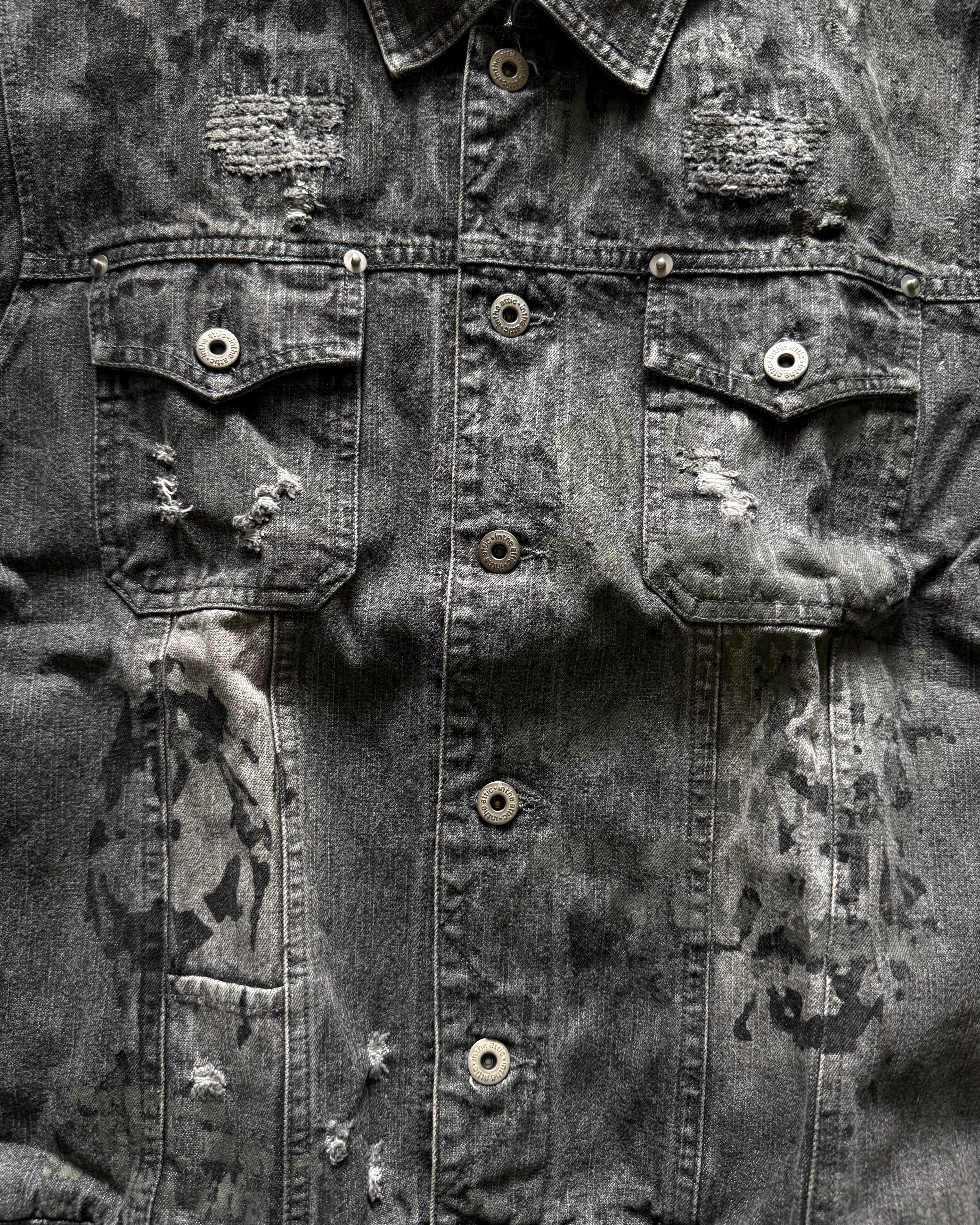 In the attic military distressed denim jacket