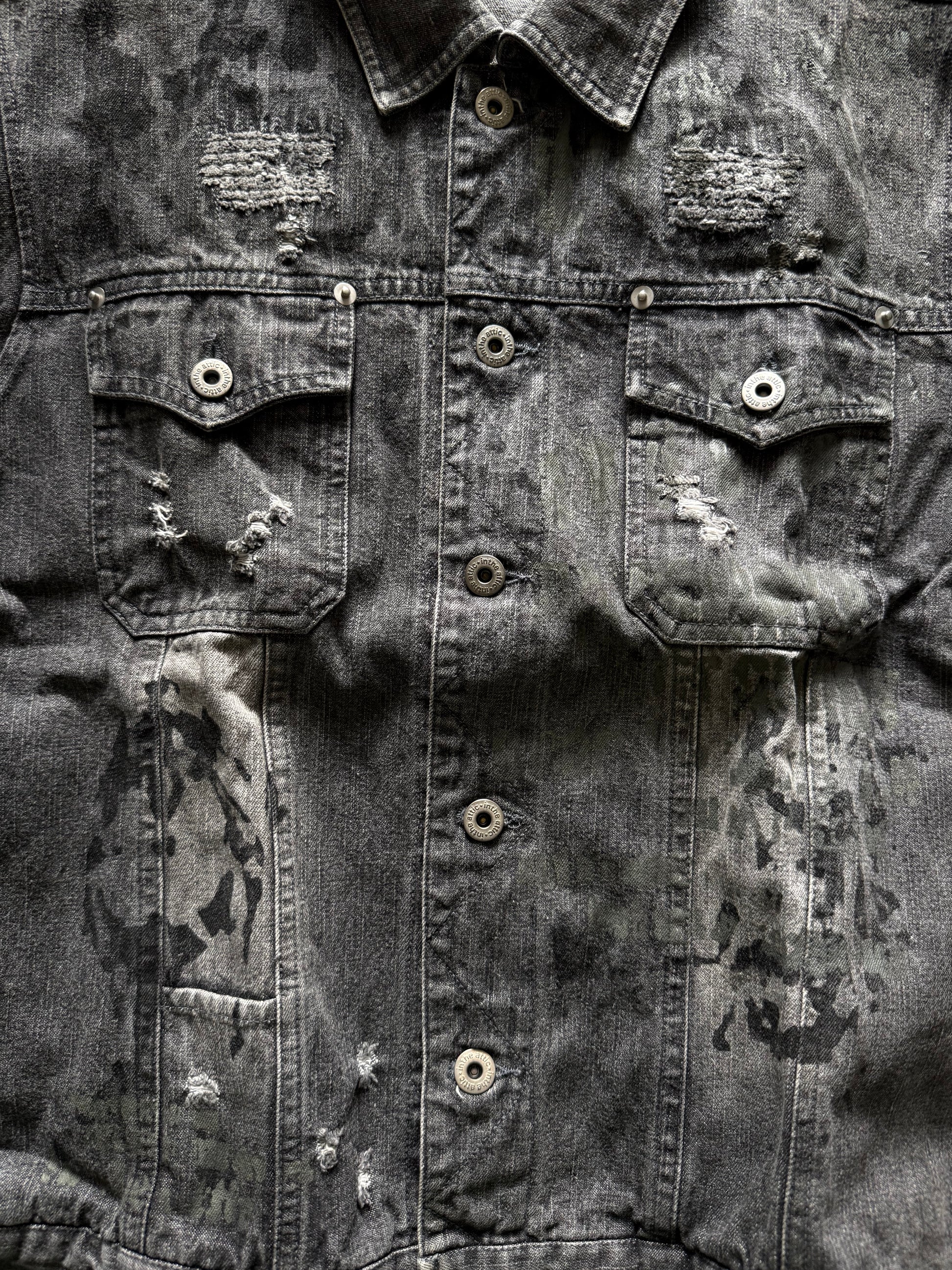 In the attic military distressed denim jacket
