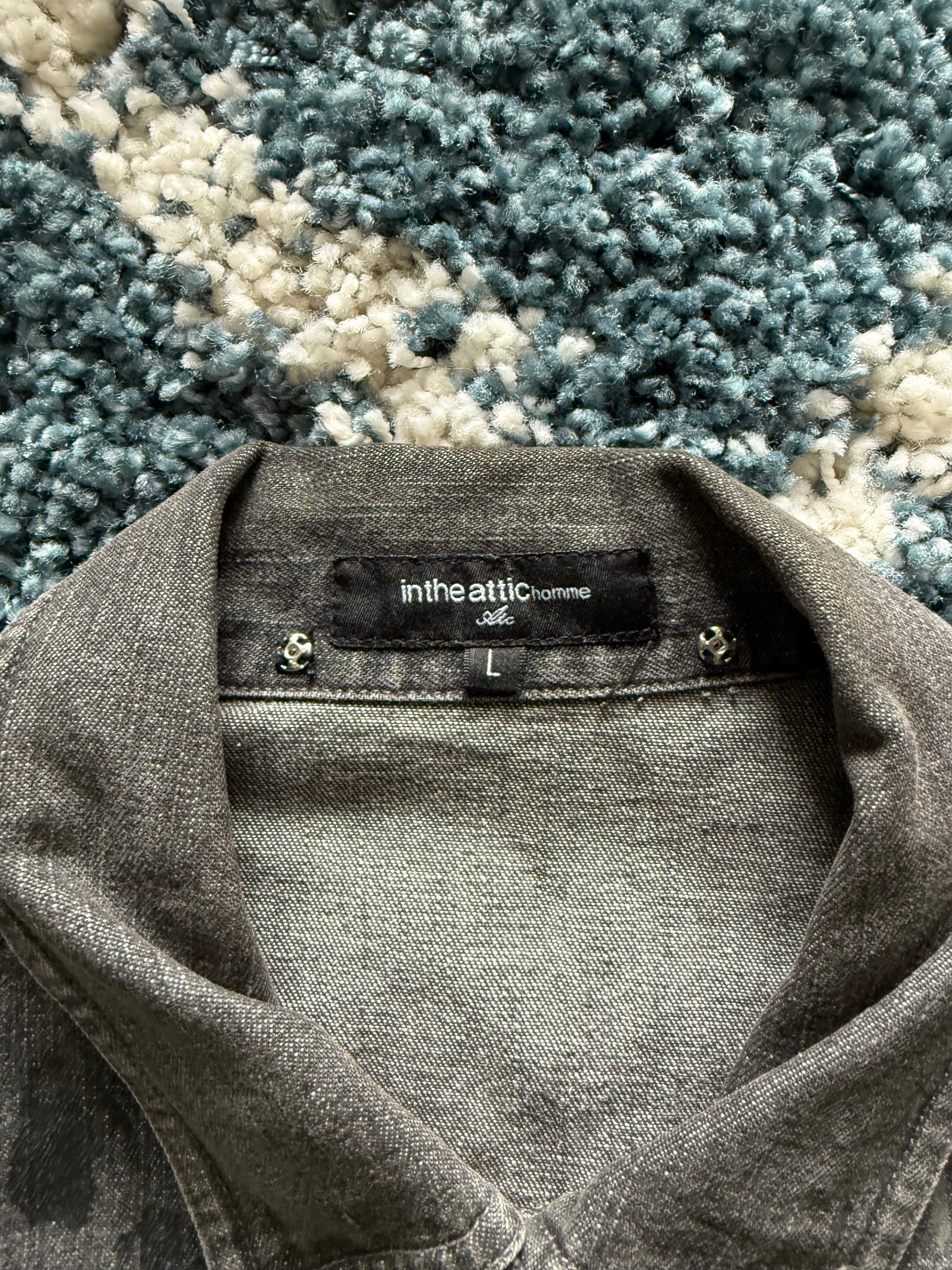 In the attic military distressed denim jacket