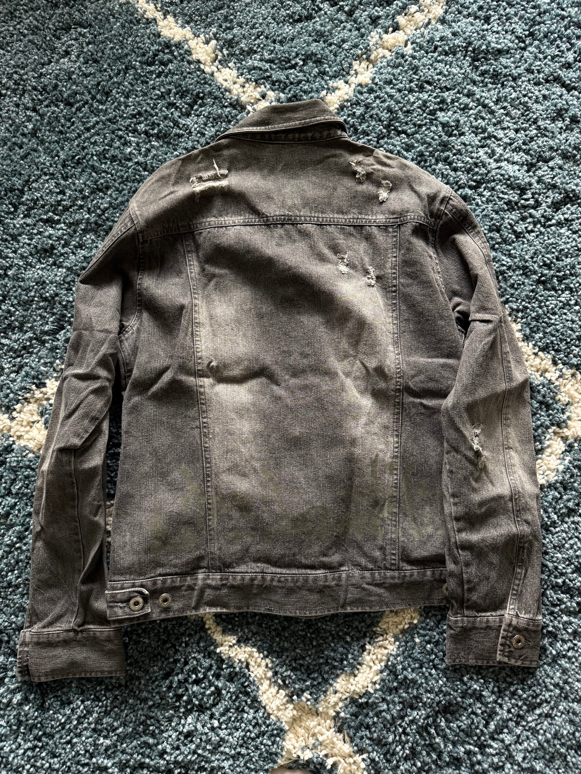 In the attic military distressed denim jacket