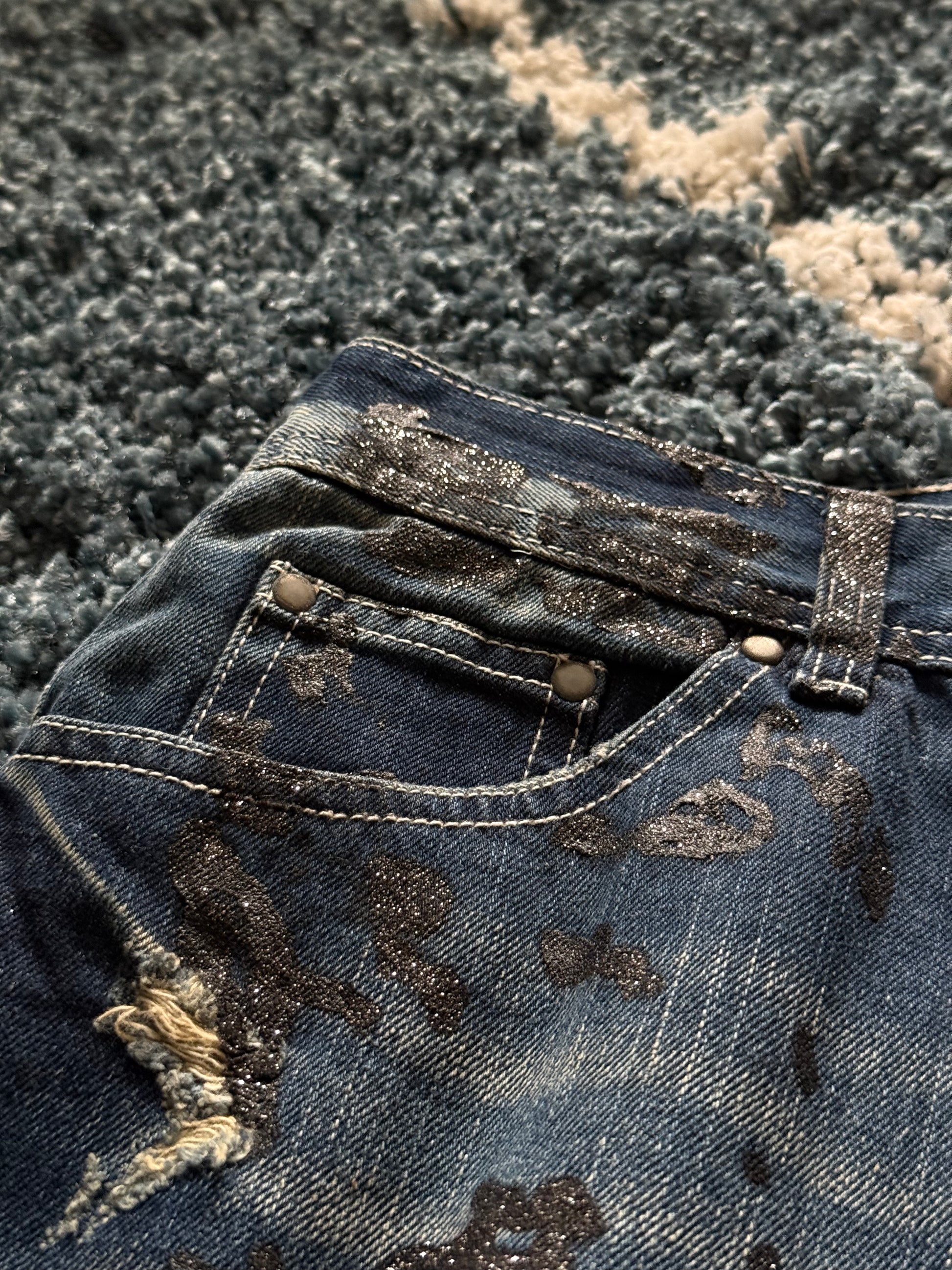 Nelson splattered glitter distressed flared jeans