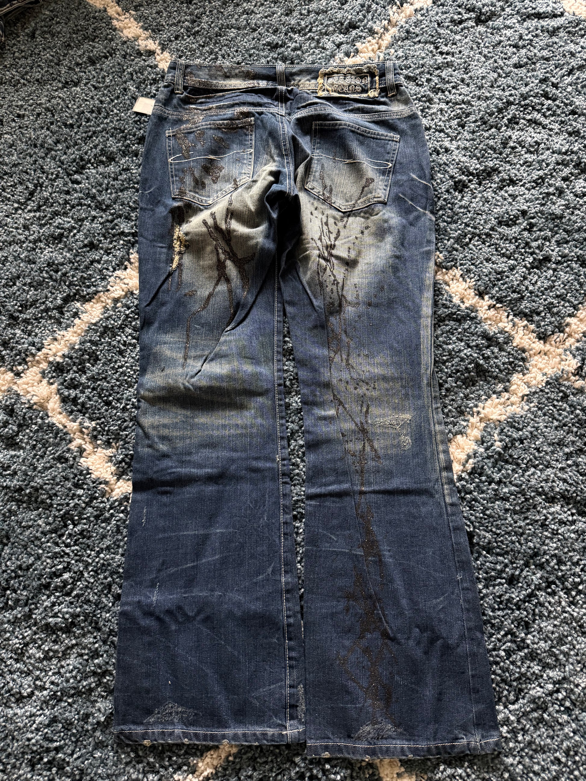 Nelson splattered glitter distressed flared jeans