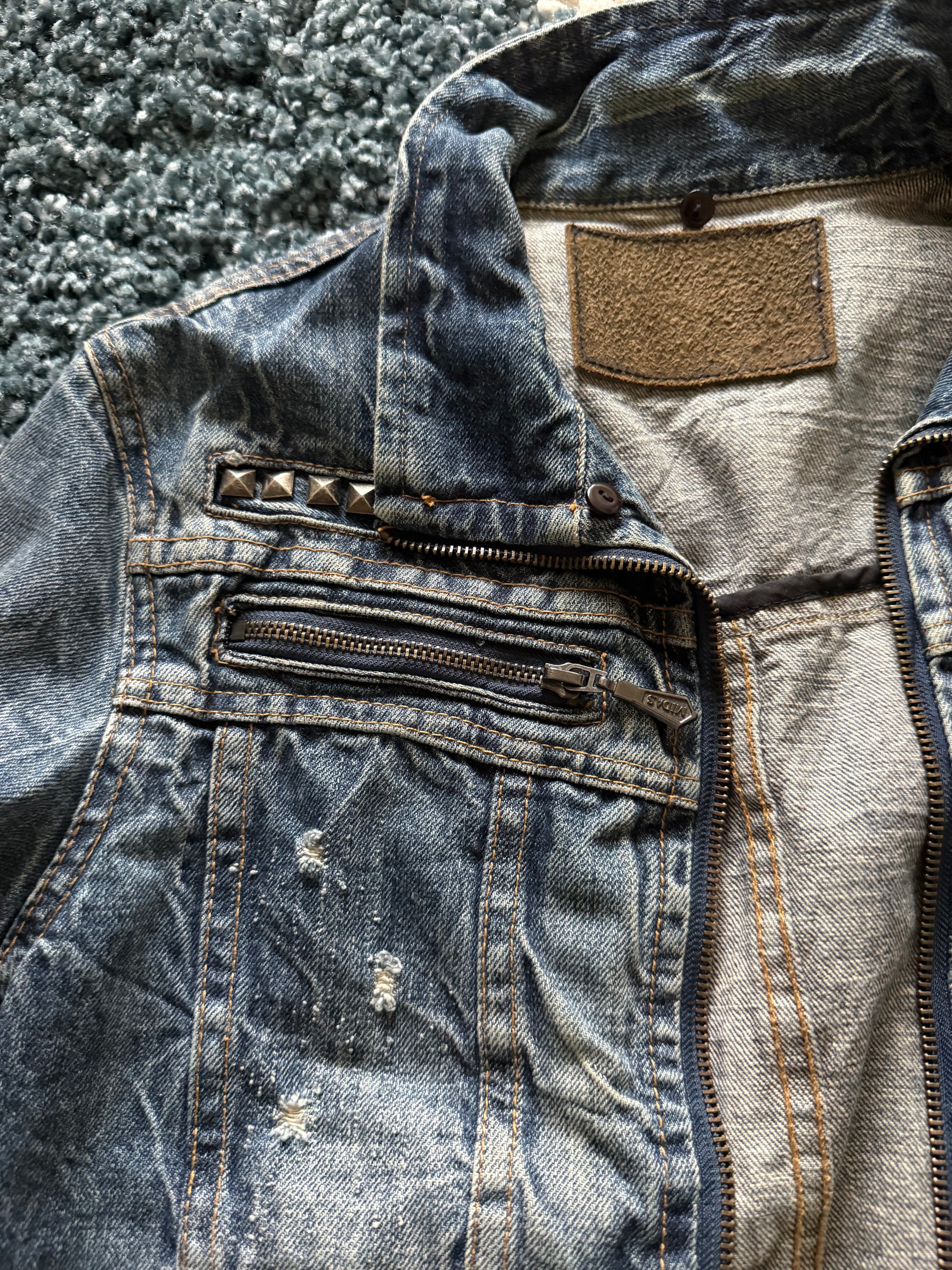 Midas studded distressed denim jacket