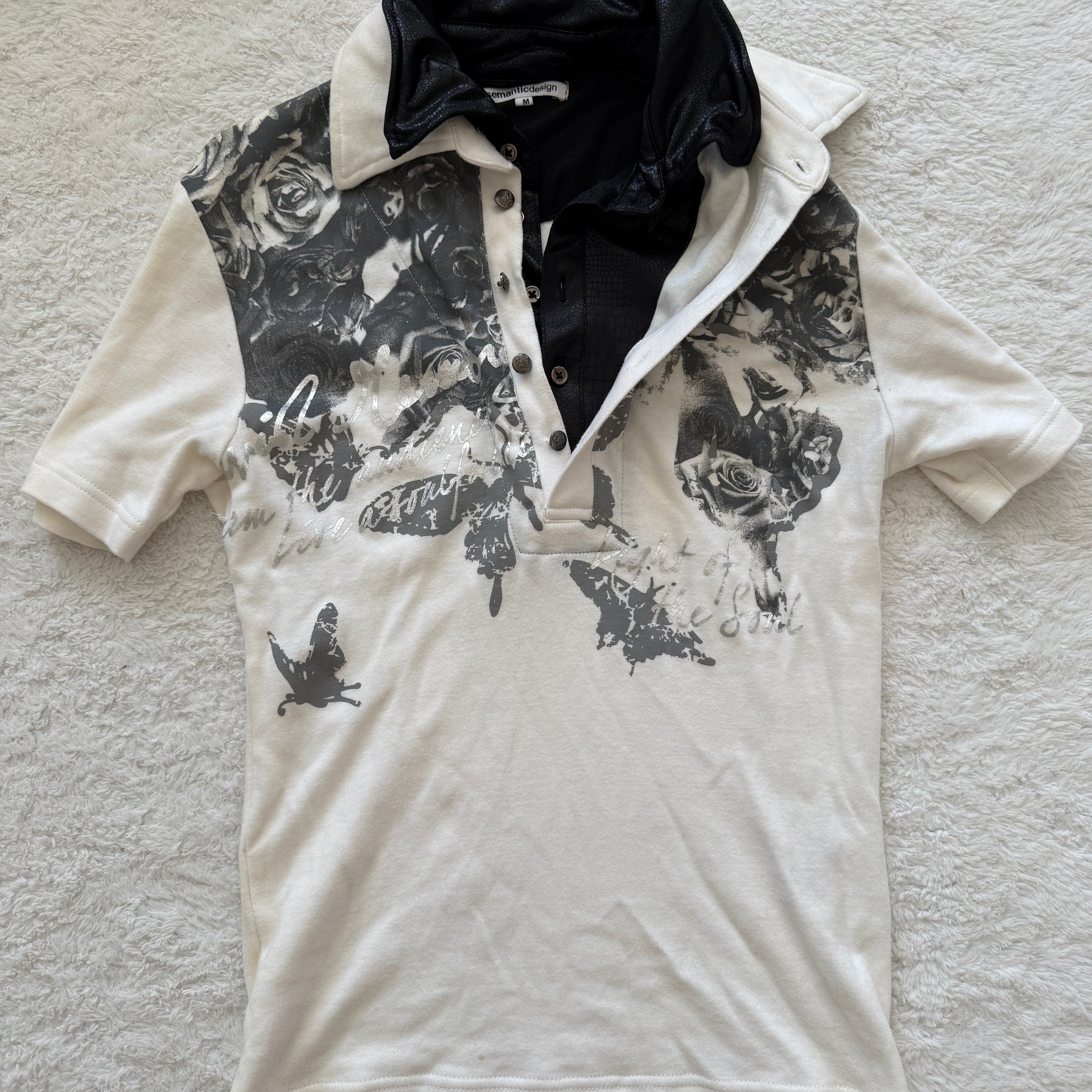Semantic Design Double Layered Crocodile Waxed Butterfly Polo Shirt