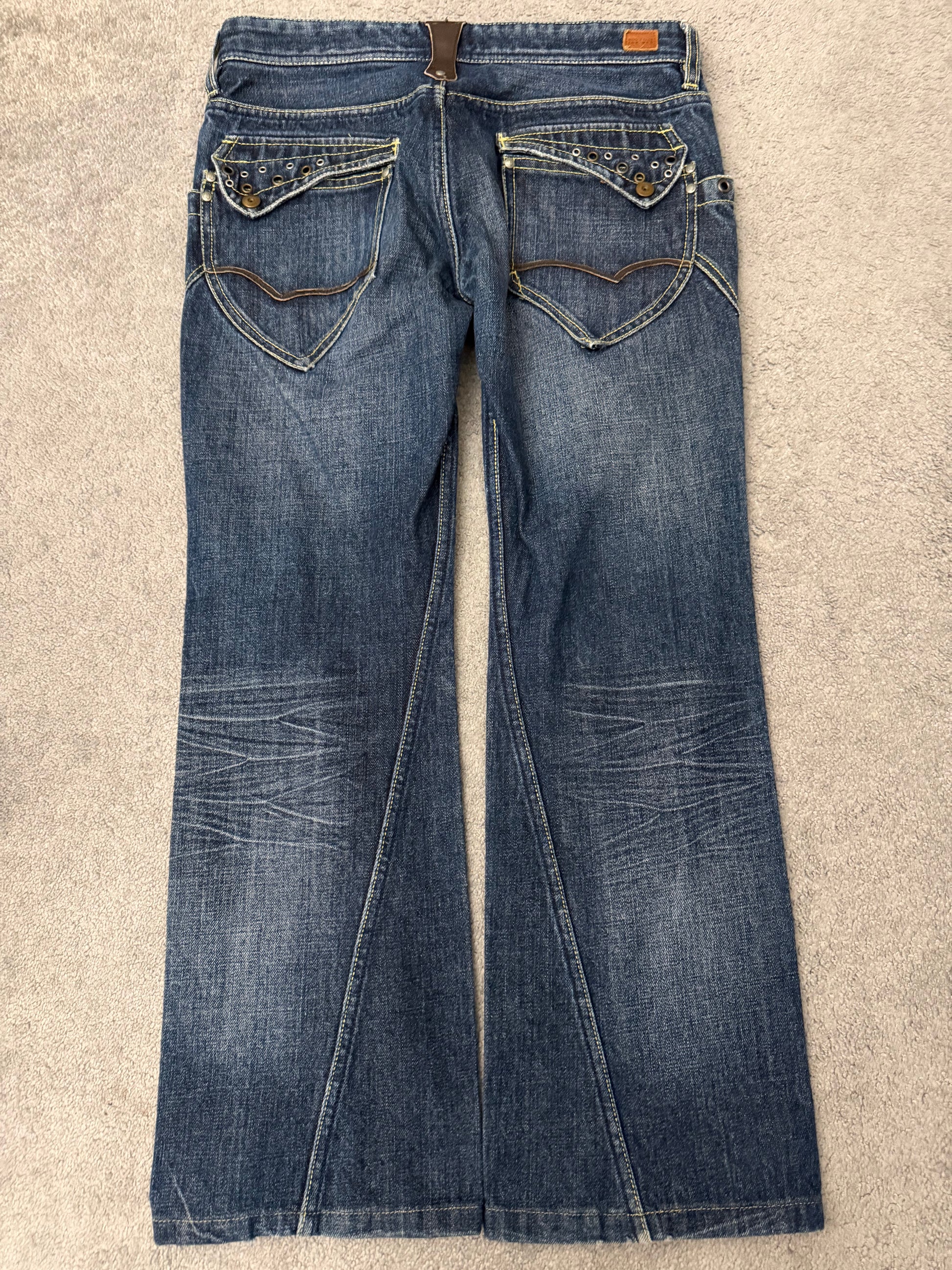 Nicole Club Studded Spiral Flap Pockets Flared Pants