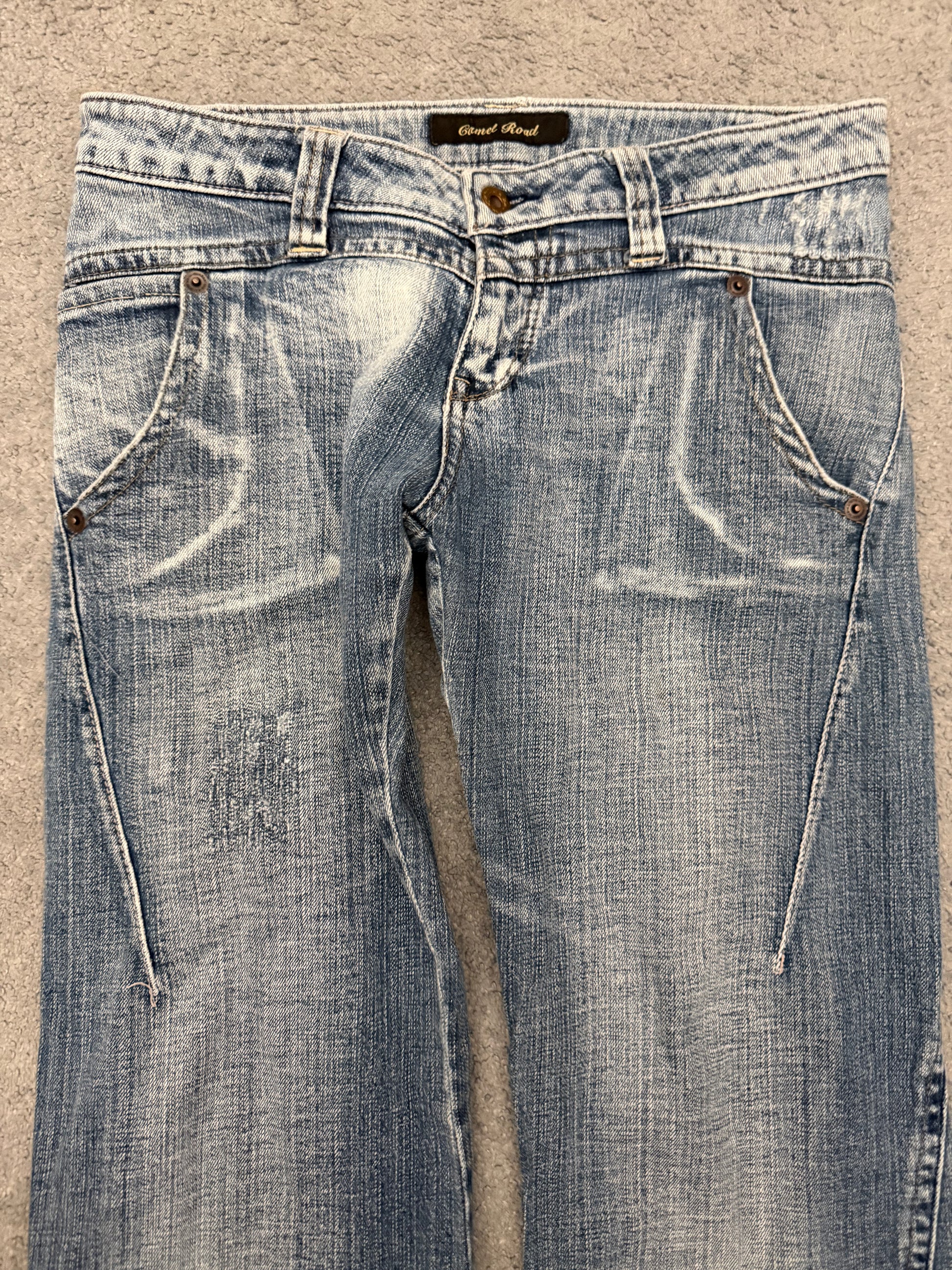 CamelR spiral micro distressed flared pants