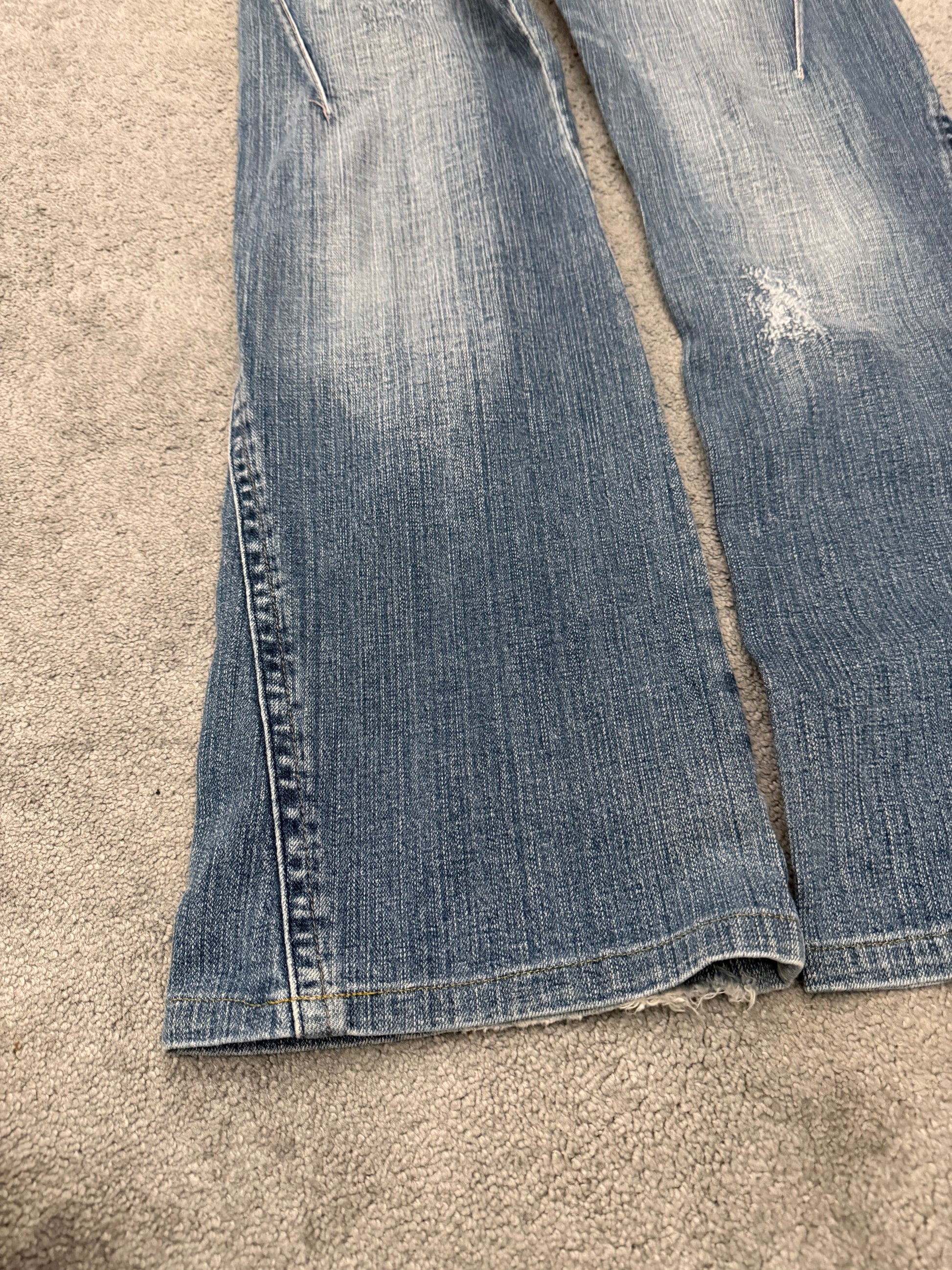 CamelR spiral micro distressed flared pants